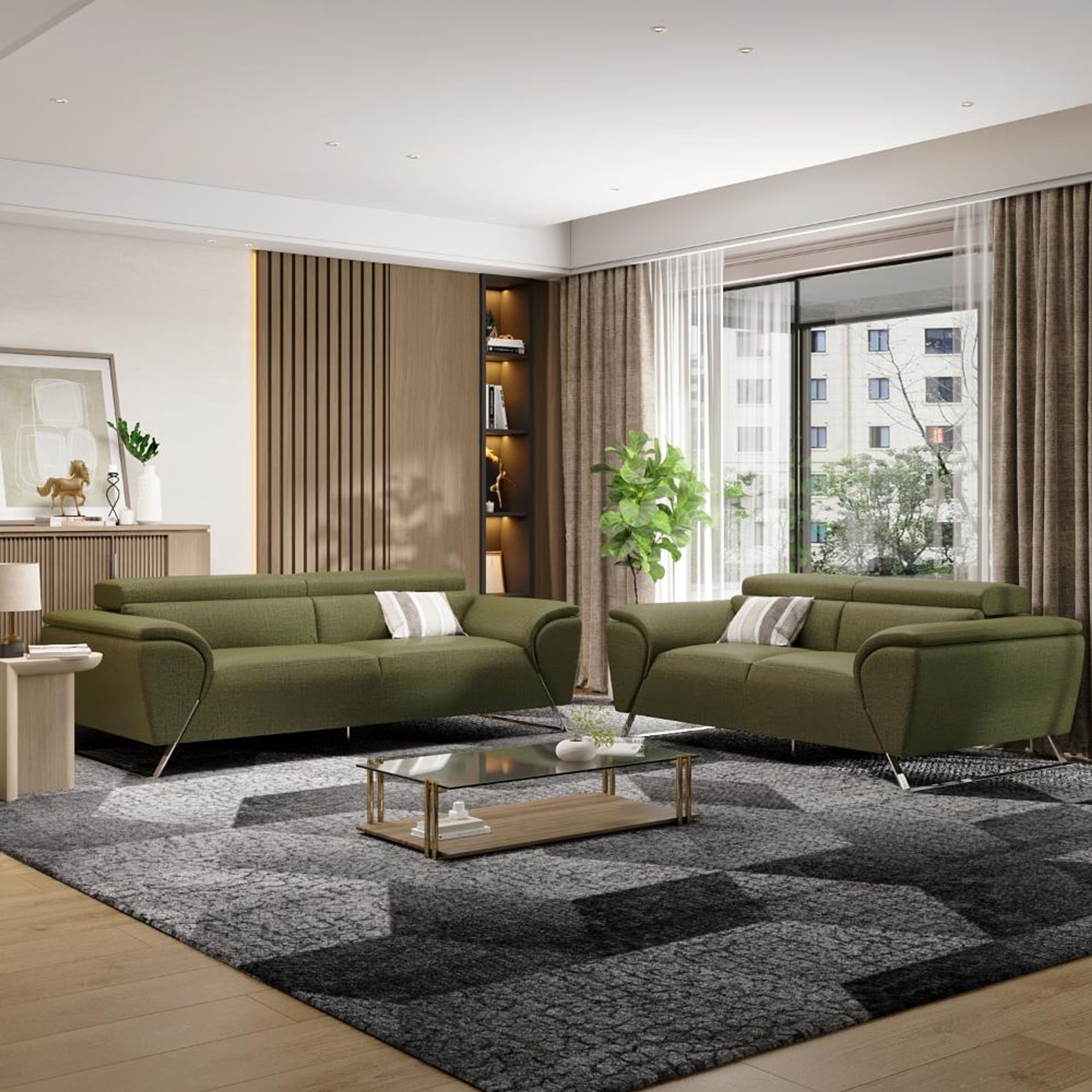 Wakefit Magnus Sofa set (3+2) Seater Regular, Set (3+2), Green