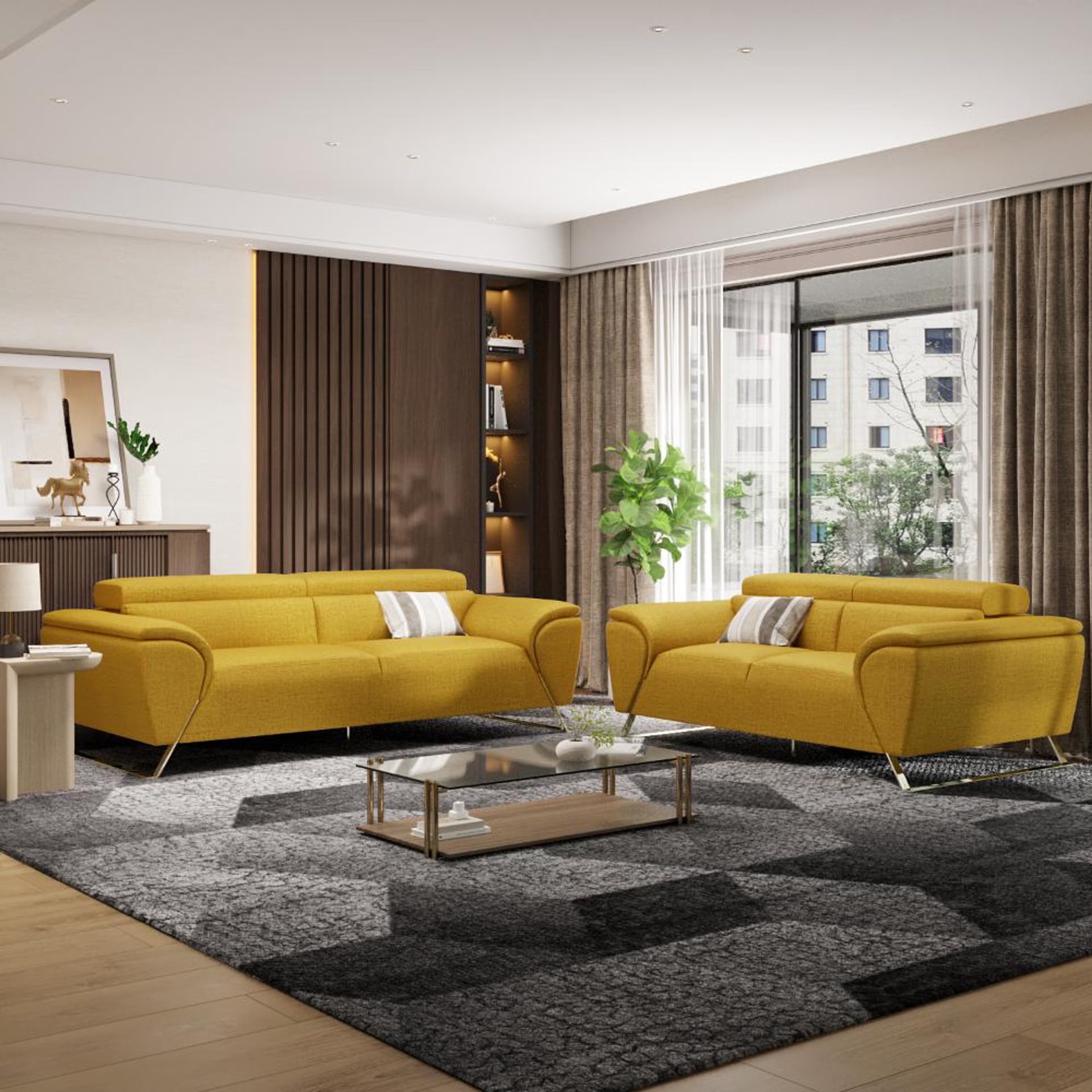 Wakefit Magnus Sofa set (3+2) Seater Regular, Set (3+2), Yellow