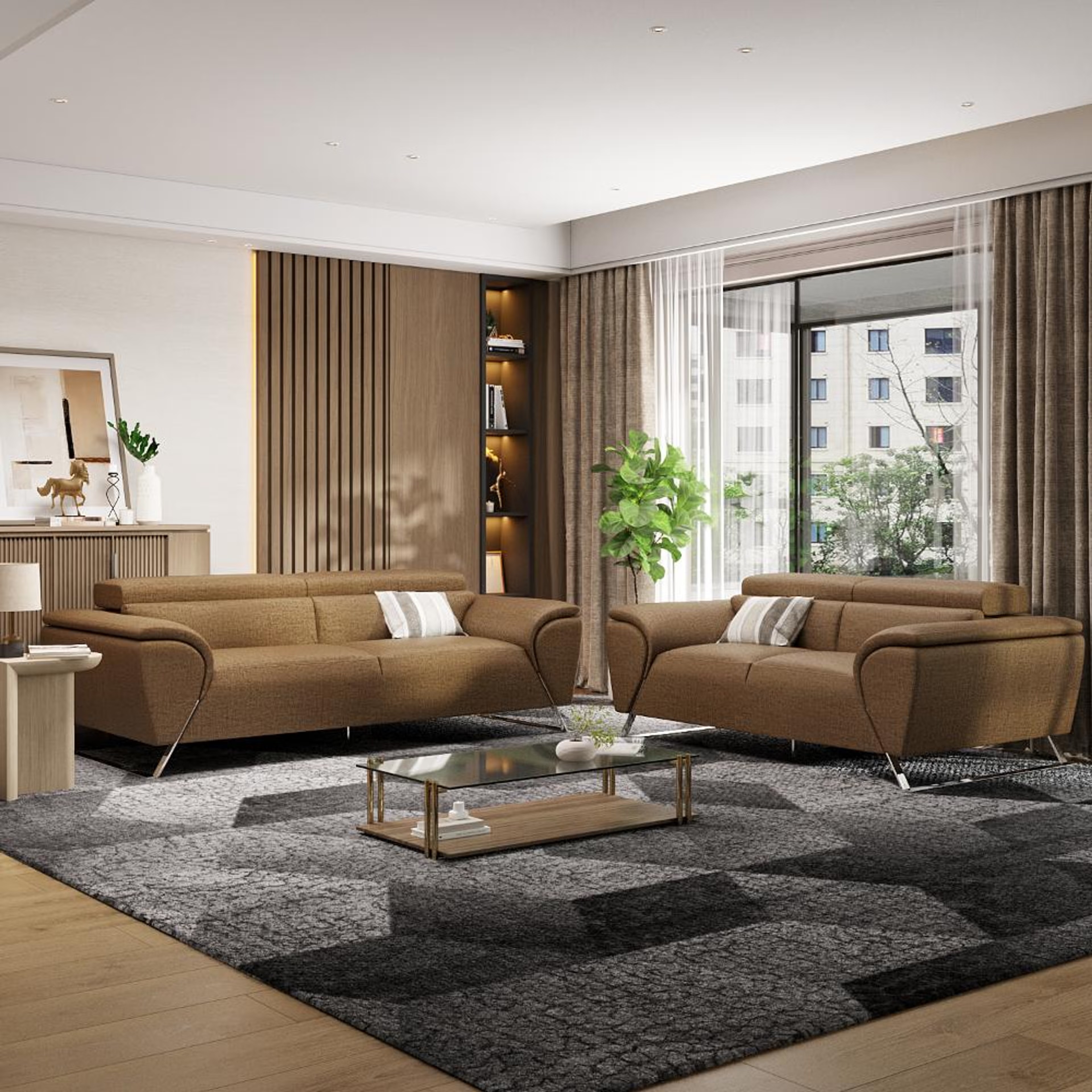 Wakefit Magnus Sofa set (3+2) Seater Regular, Set (3+2), Mocha Brown