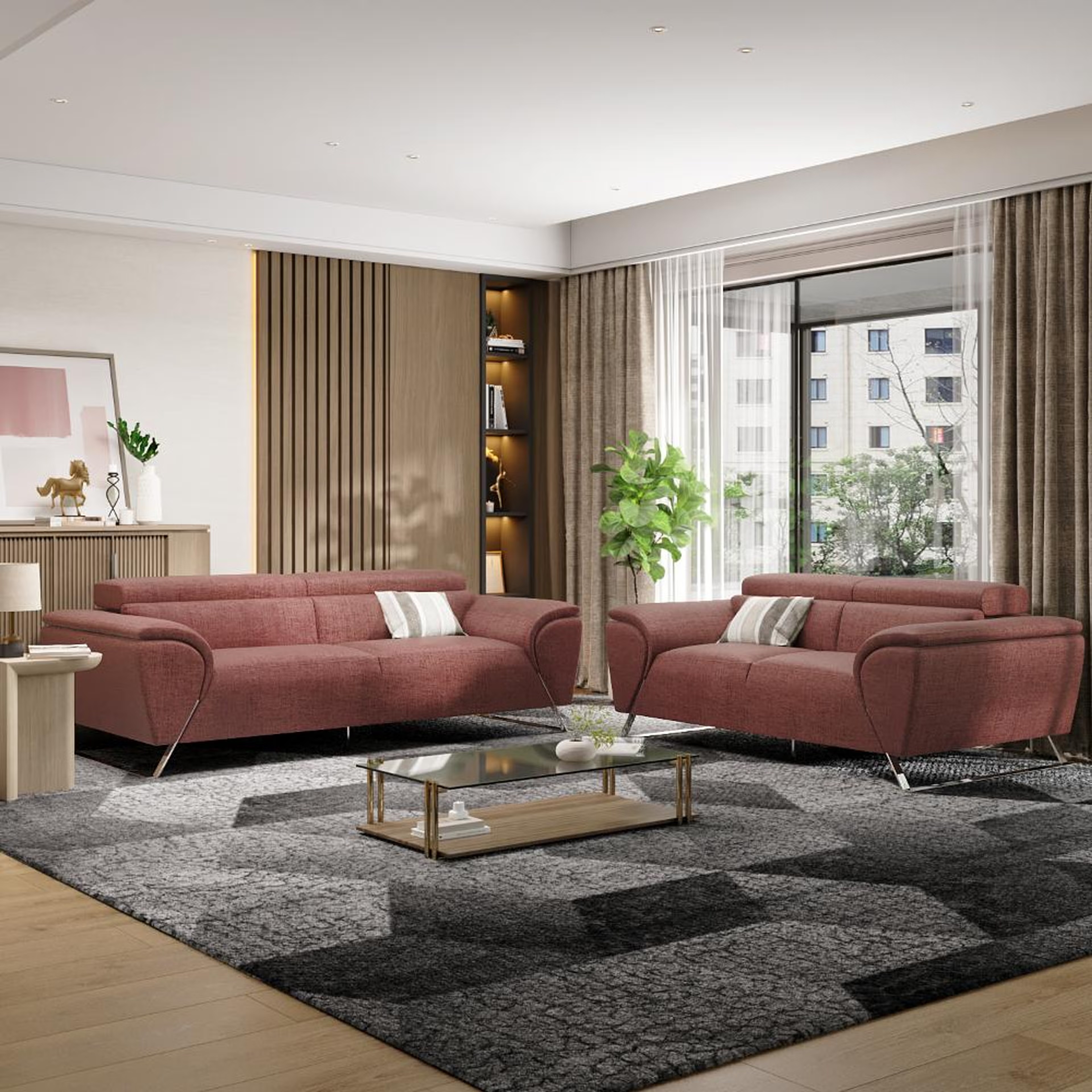 Wakefit Magnus Sofa set (3+2) Seater Regular, Set (3+2), Rose Brown