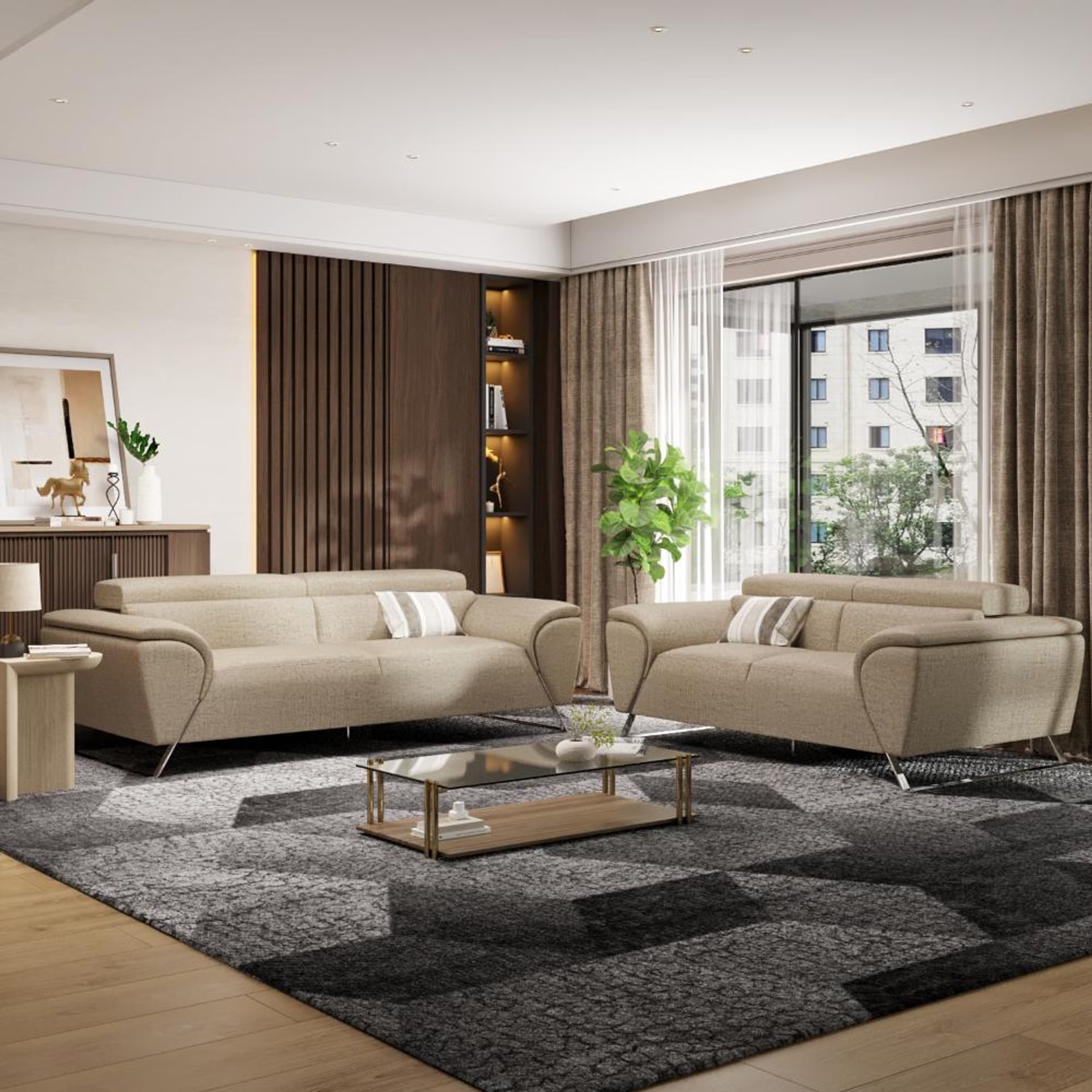 Wakefit Magnus Sofa set (3+2) Seater Regular, Set (3+2), White