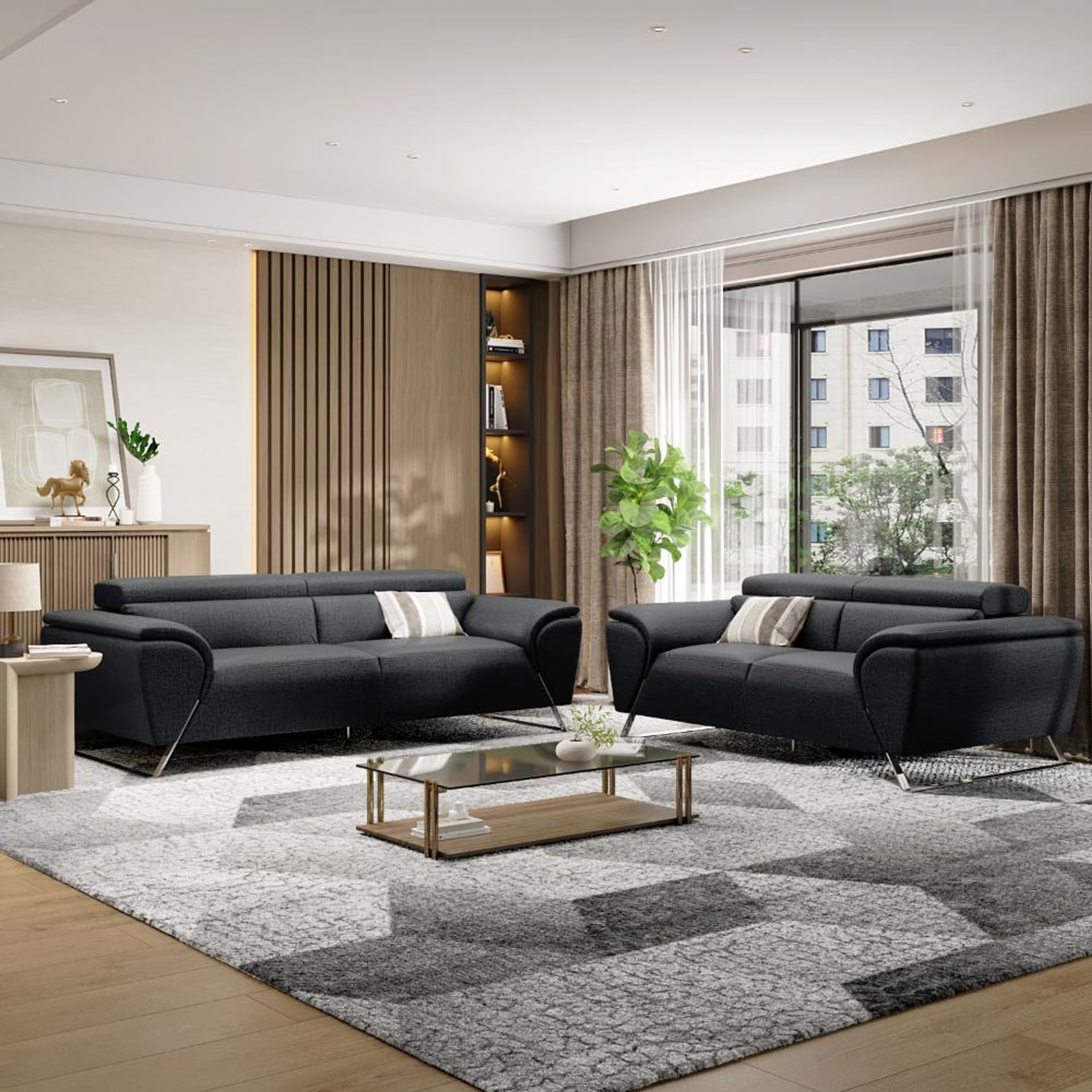 Wakefit Magnus Sofa set (3+2) Seater Regular, Set (3+2), Charcoal Grey