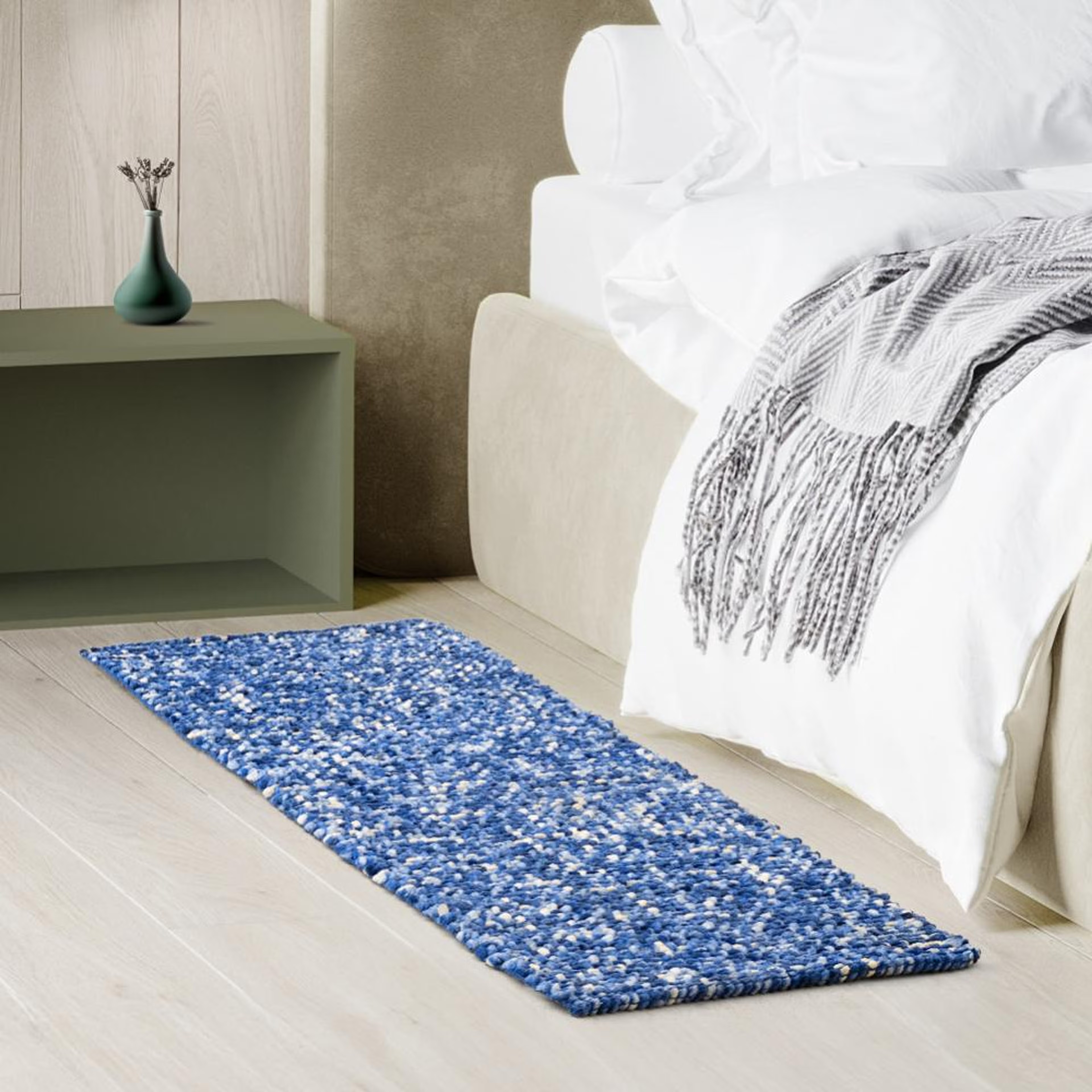 Hand Woven Runner | Bedside Runner Anti Skid for Home/Kitchen/Kitchen/Living Area/Office Entrance | Ultra-Soft & Comfortable Underfoot | 60x150 CM |Cotton and Polyester |CASHMERE - Blue Blue, 150*60cm
