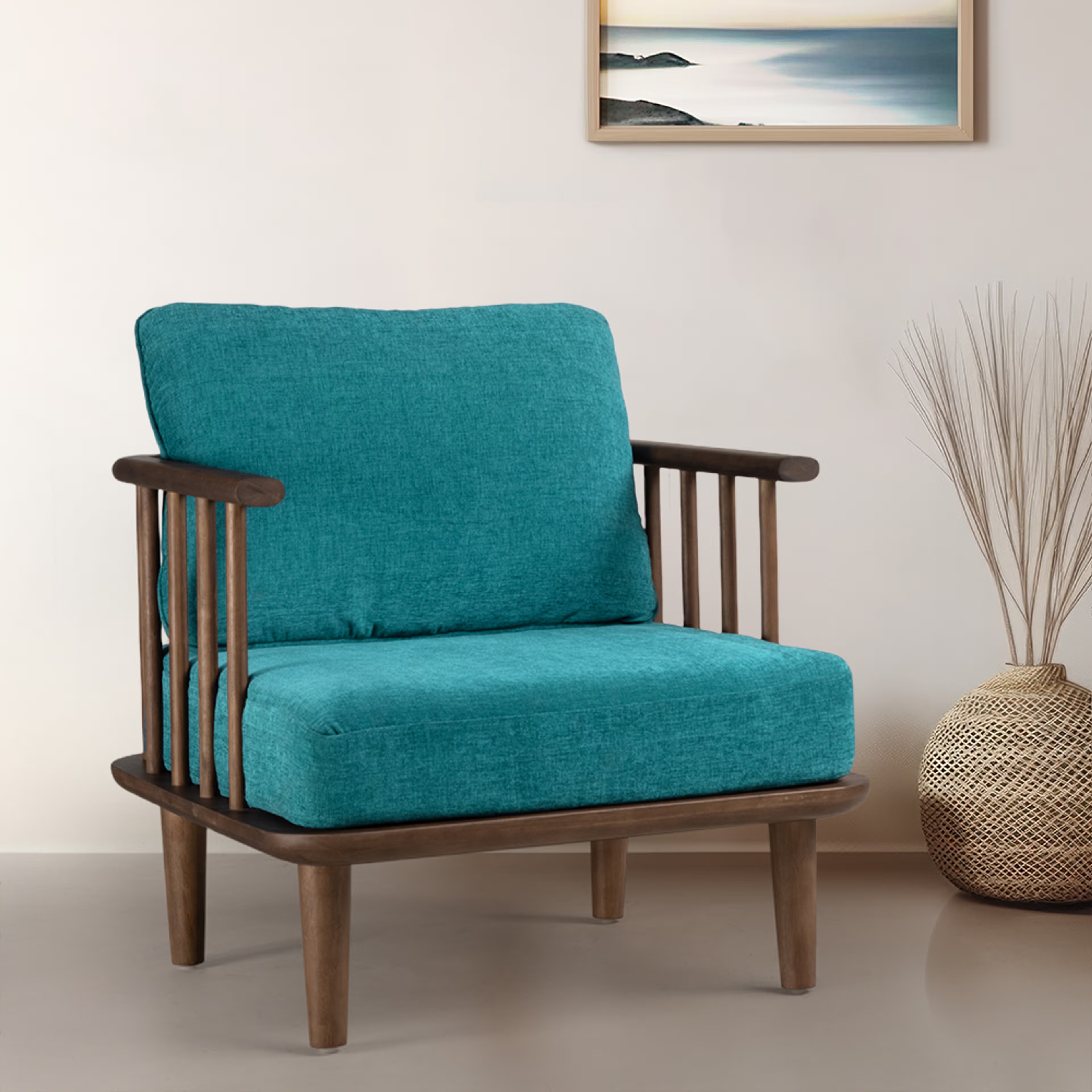 Wakefit Catania 1 Seater Solid wood Sofa Regular, 1 Seater, Andes Walnut