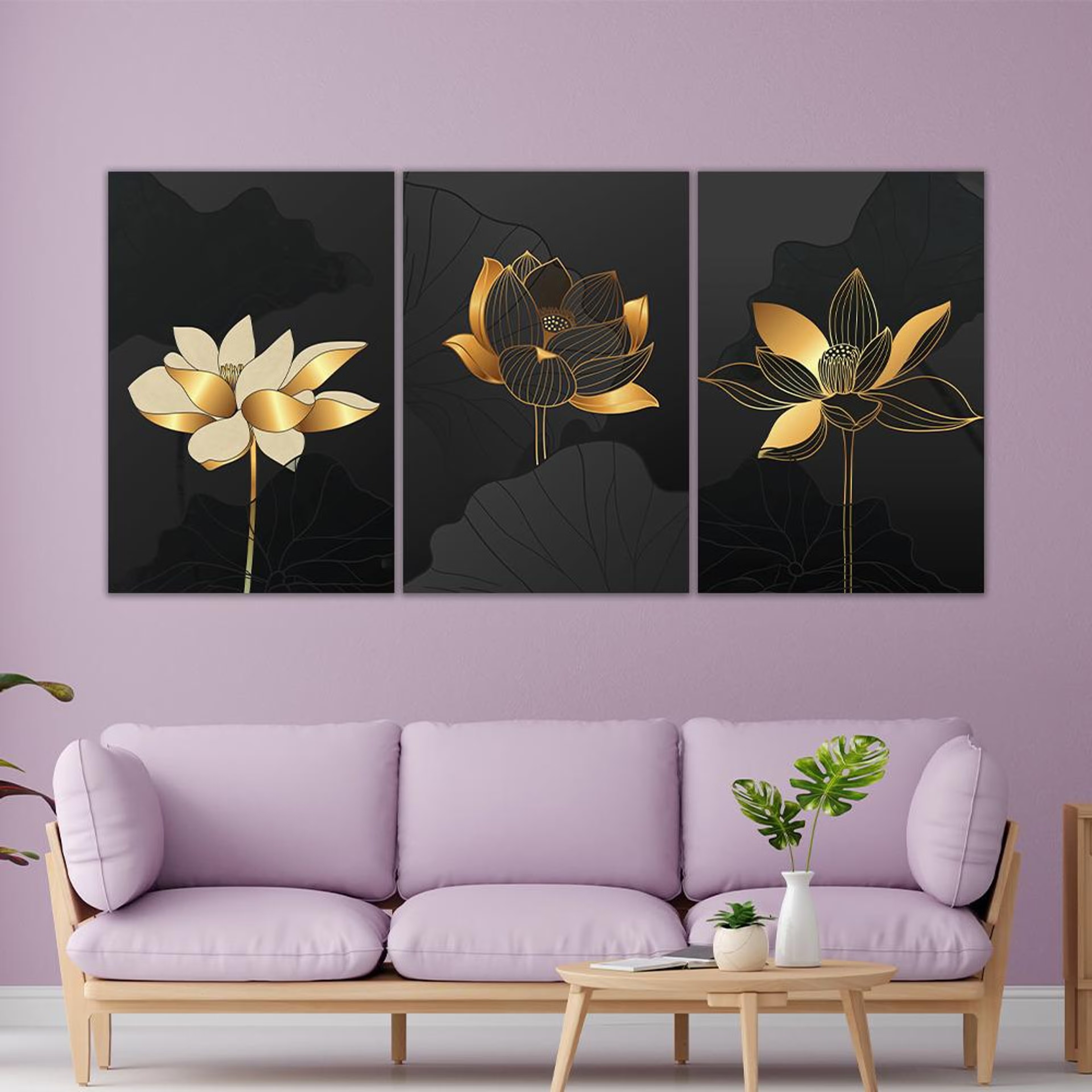 Home 28 Canvas Wall Painting | 12x8 Inch | Set of 3 | For Living Room, Bedroom & Office Decor | Gifting Option | Midnight Blossoms Trio 8 inch, Set of 3