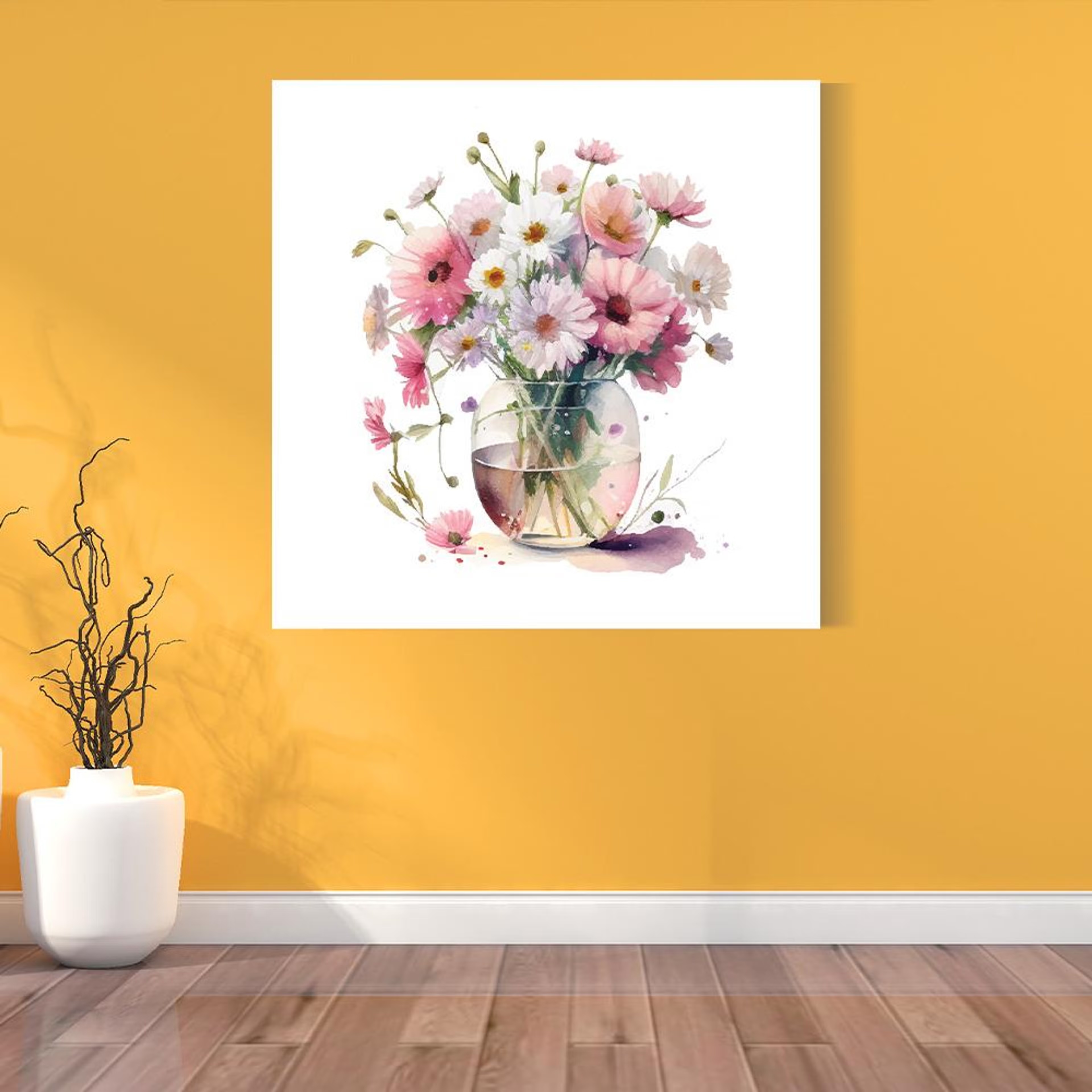 Canvas Wall Painting | 24x24 Inch | Set of 1 | For Living Room, Bedroom & Office Decor | Gifting Option | Pastel Bloom with Vase 24 inch, Set of 1
