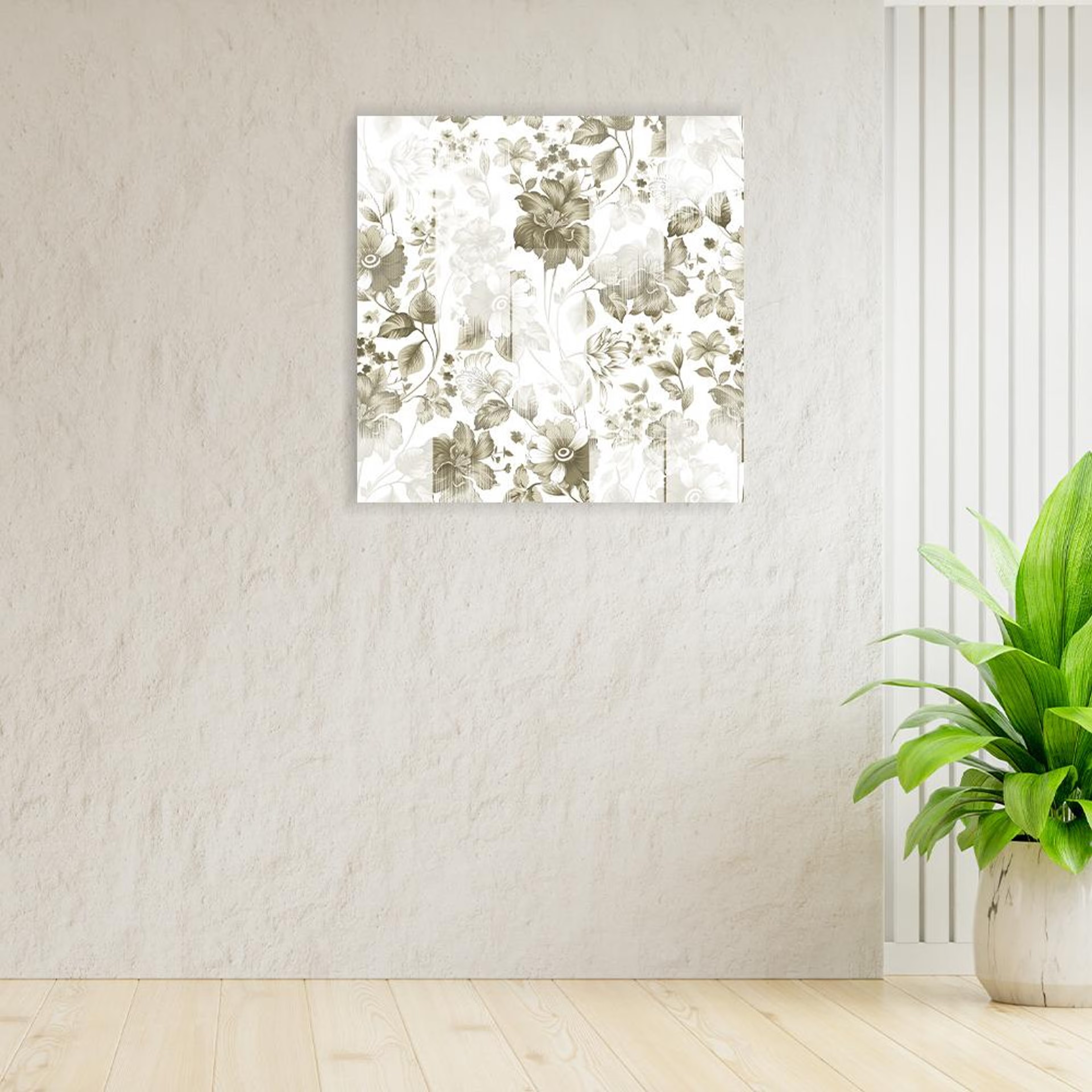 Home 39 Canvas Wall Painting | 8x8 Inch | Set of 1 | For Living Room, Bedroom & Office Decor | Gifting Option | Monochrome Florals 8 inch, Set of 1