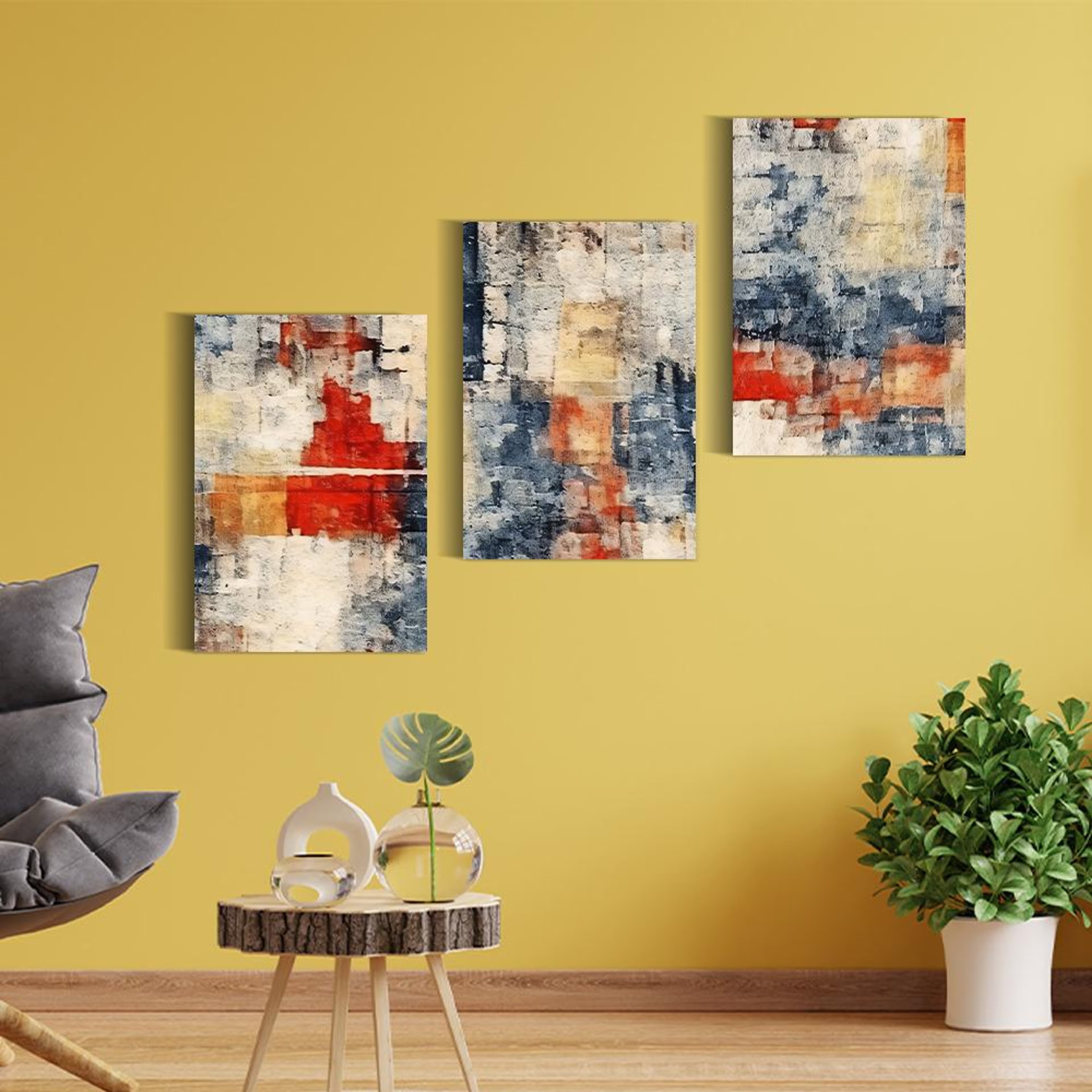 Canvas Wall Painting | 8x12 Inch | Set of 3 | For Living Room, Bedroom & Office Decor | Gifting Option | Cosmic Rhythm 8 inch, Set of 3