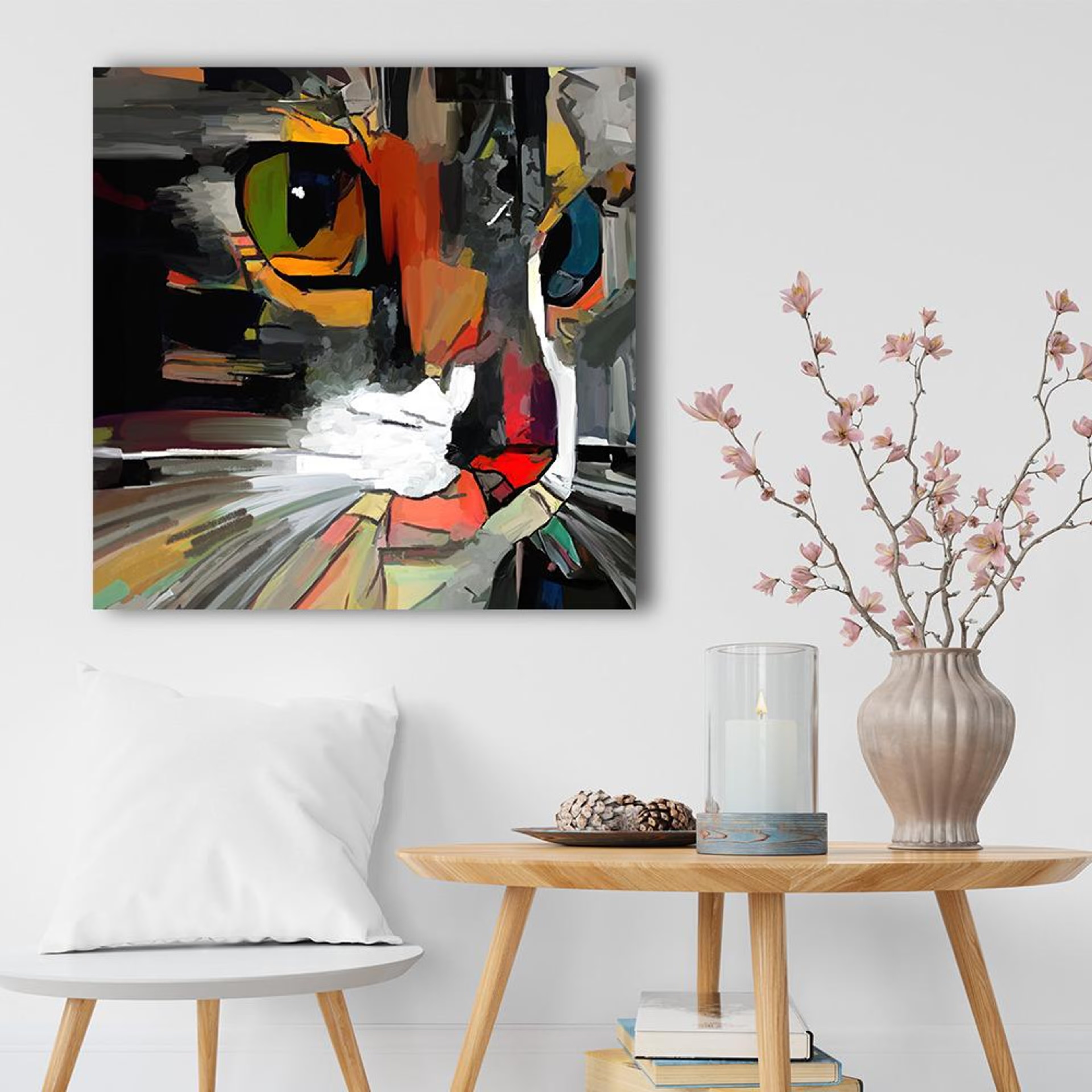 Canvas Wall Painting | 15x15 Inch | Set of 1 | For Living Room, Bedroom & Office Decor | Gifting Option | Soft Feline 15 inch, Set of 1