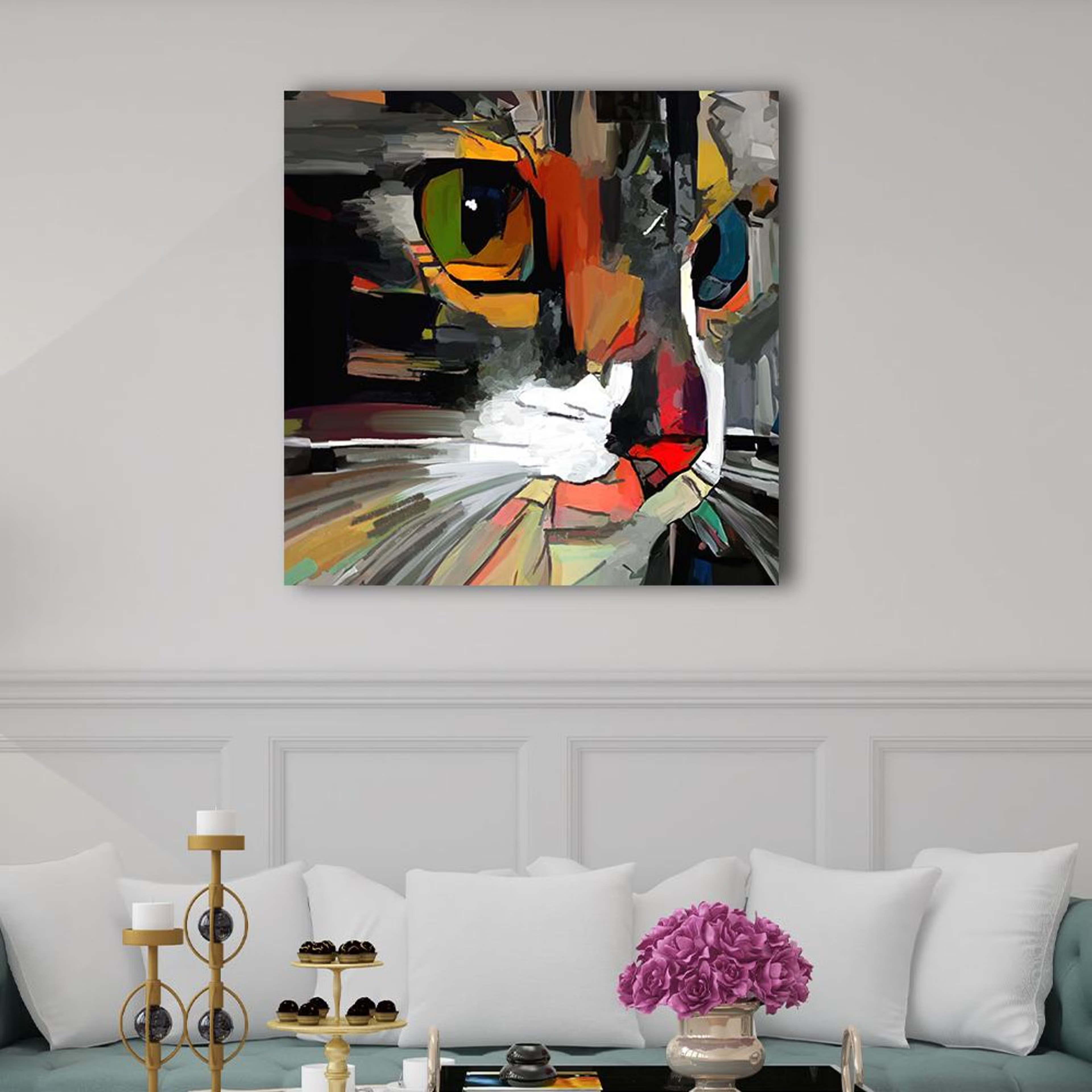 Canvas Wall Painting | 10x10 Inch | Set of 1 | For Living Room, Bedroom & Office Decor | Gifting Option | Soft Feline 10 inch, Set of 1