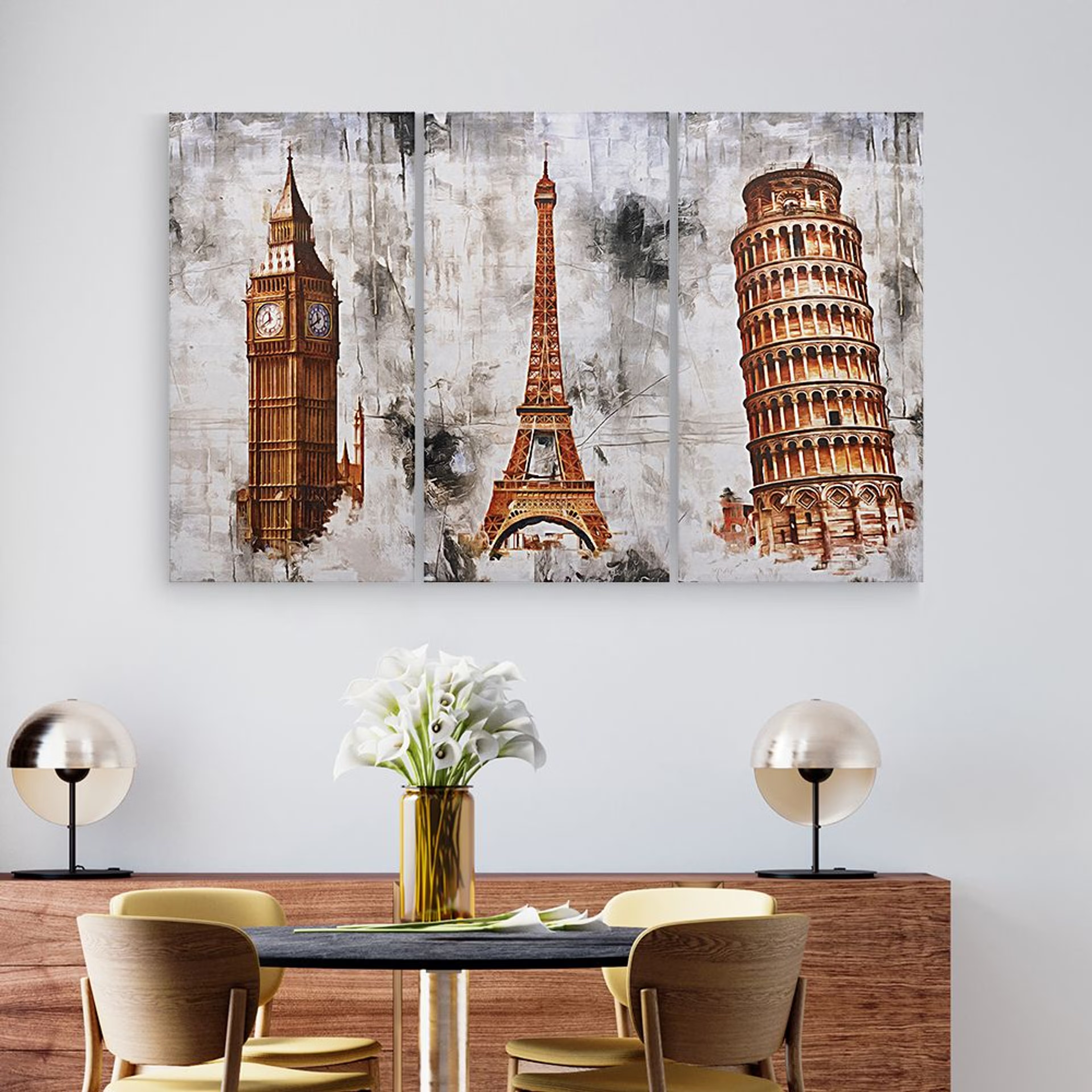 Canvas Wall Painting | 48x30 Inch | Set of 3 | For Living Room, Bedroom & Office Decor | Gifting Option | Around the World 48 x 30 inch, Set of 3