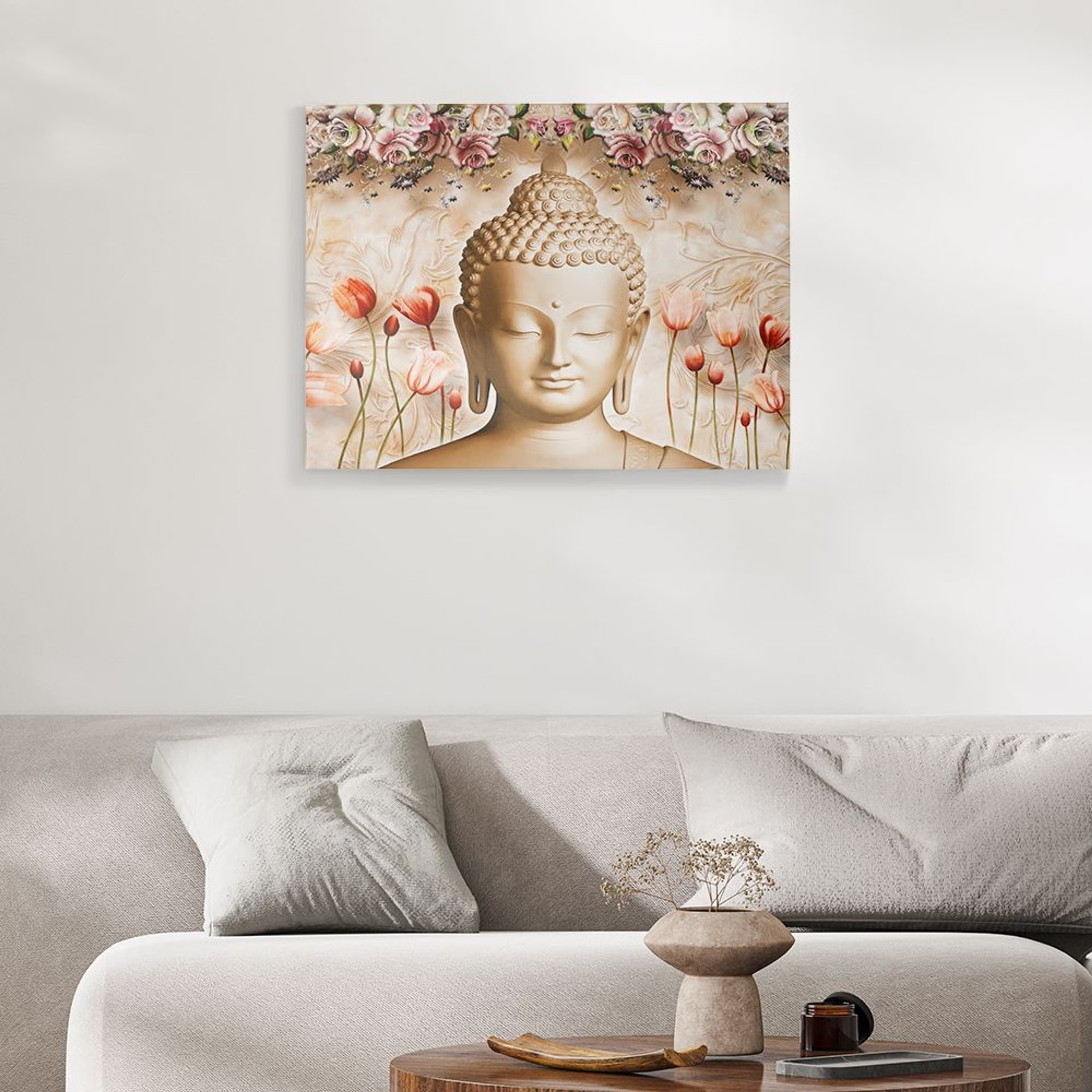 Canvas Wall Painting | 18x24 Inch | Set of 1 | For Living Room, Bedroom & Office Decor | Gifting Option | Gautama Buddha with Peace Lilies 18 x 24 inch, Set of 1