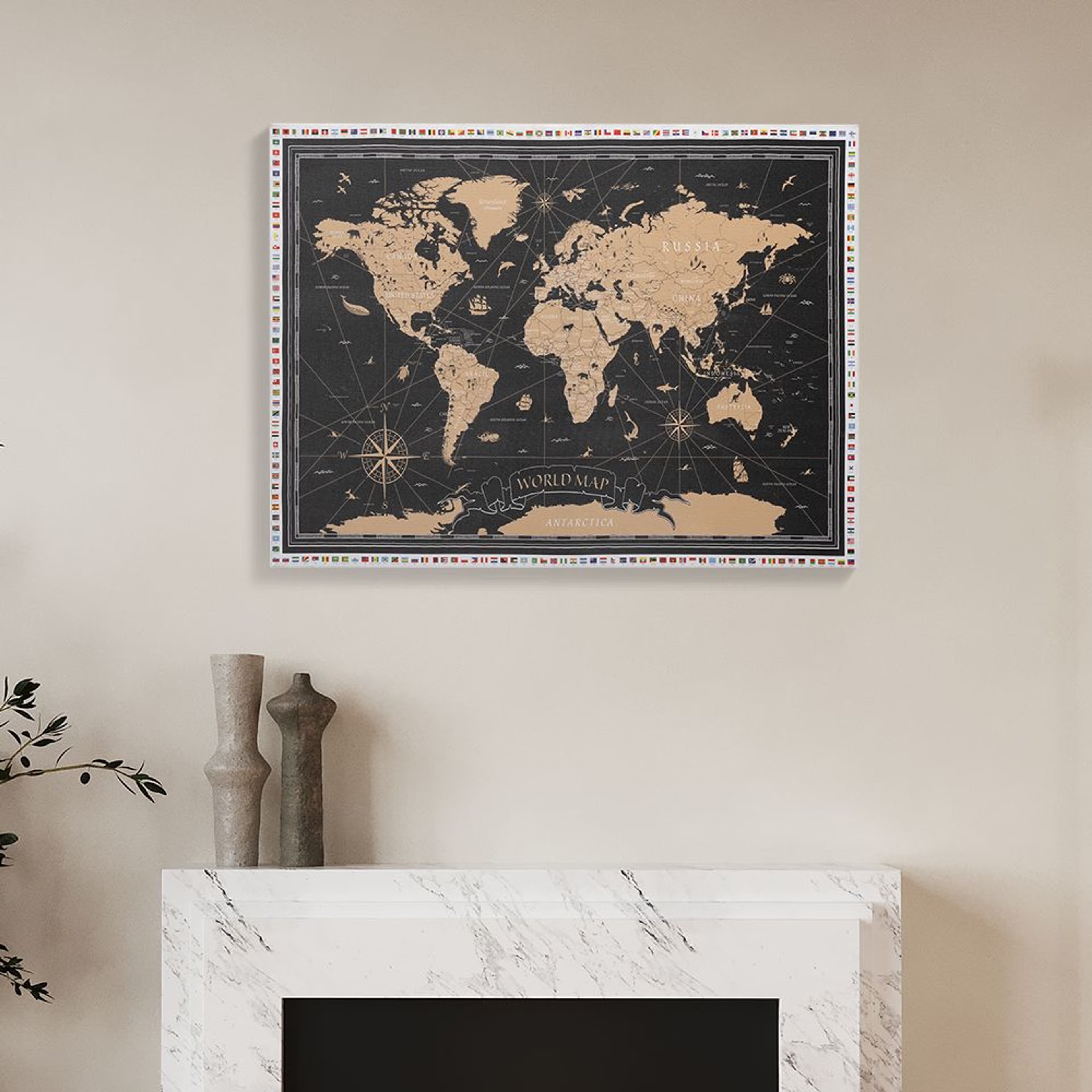 Canvas Wall Painting | 18x24 Inch | Set of 1 | For Living Room, Bedroom & Office Decor | Gifting Option | Archaic World Map 18 x 24 inch, Set of 1