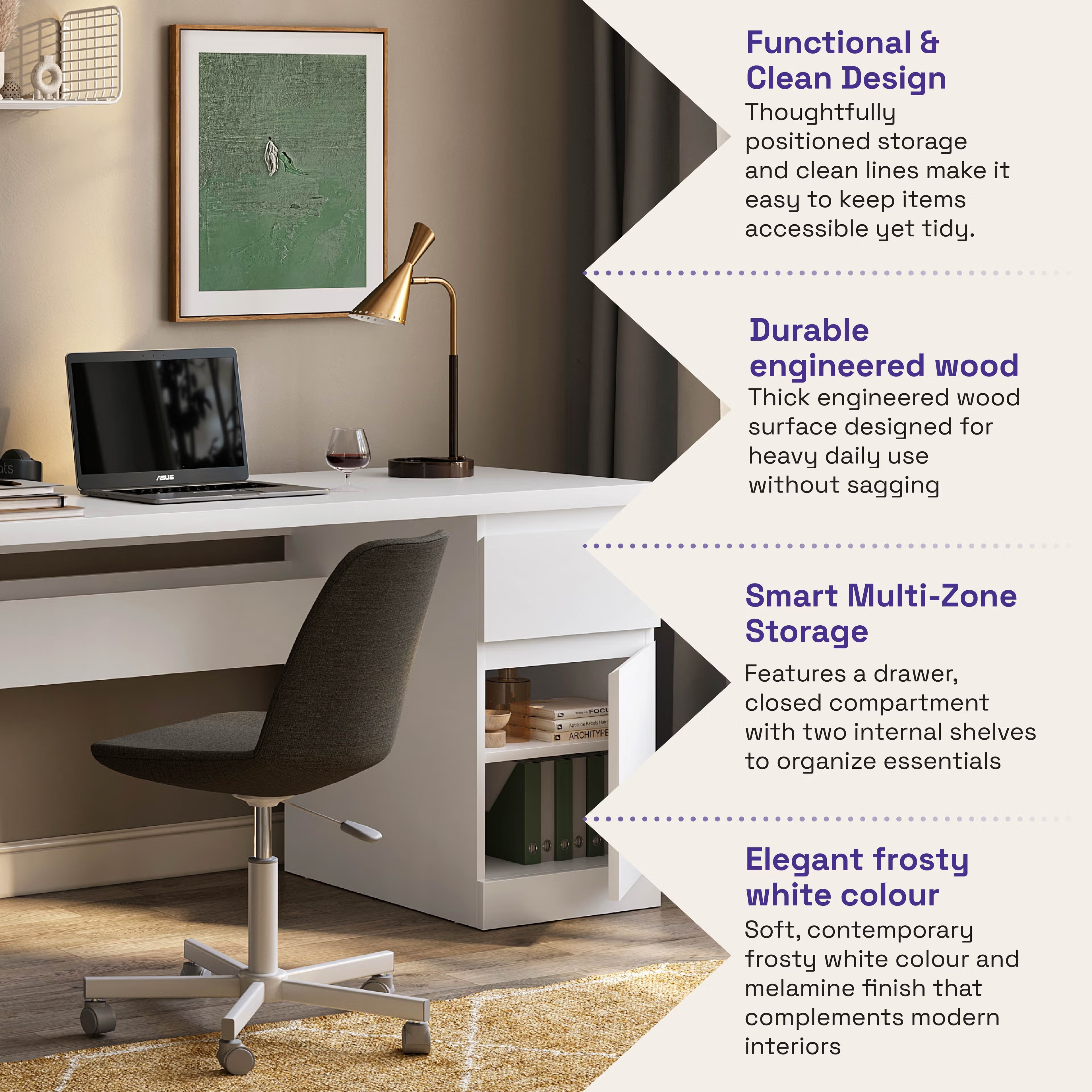 Wakefit Camus Study Table- Frosty White Frosty White