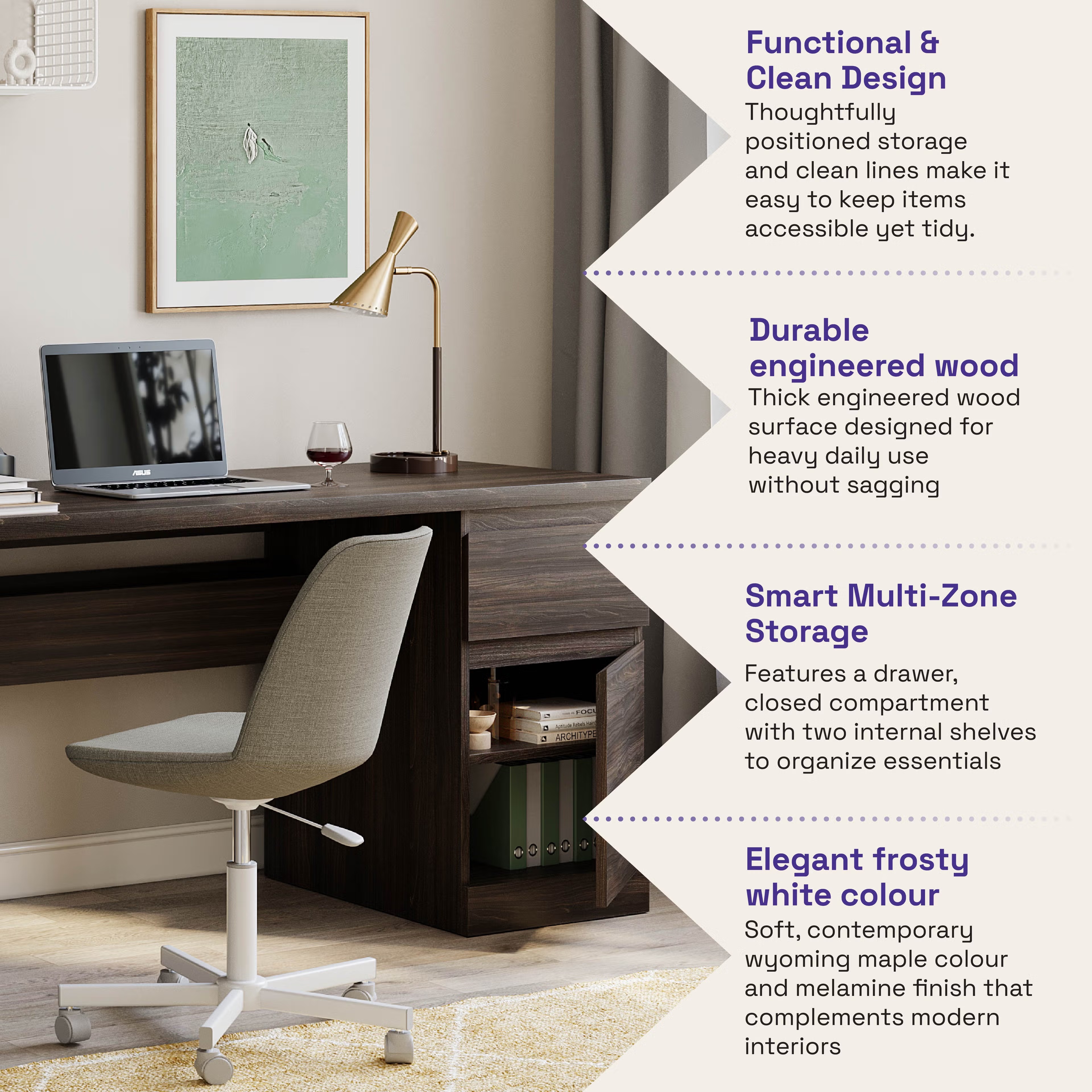 Wakefit Camus Study Table- Wyoming Maple Wyoming Maple