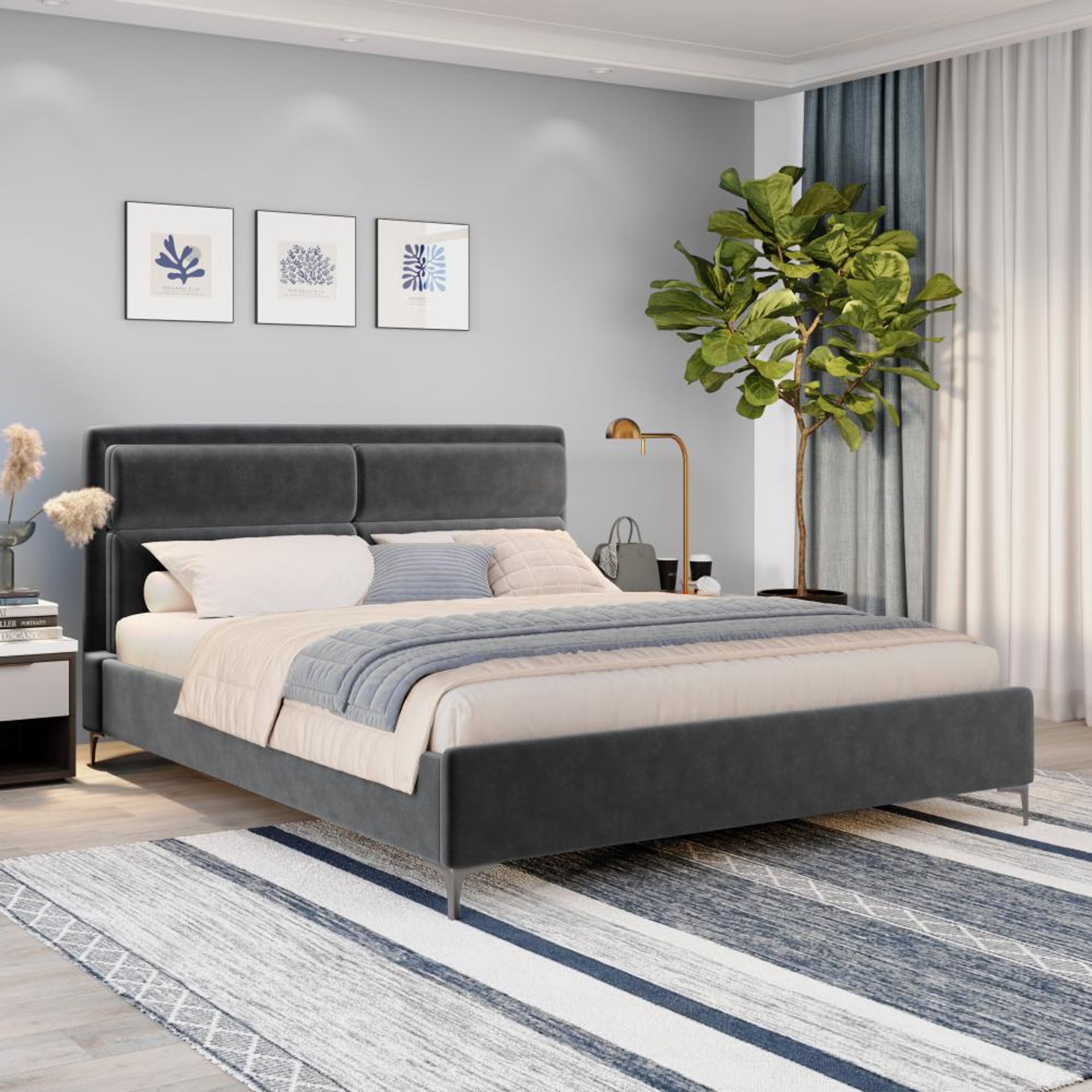 Wakefit Zewail Without Storage King Size Upholstered Bed King - 78" x 72\
