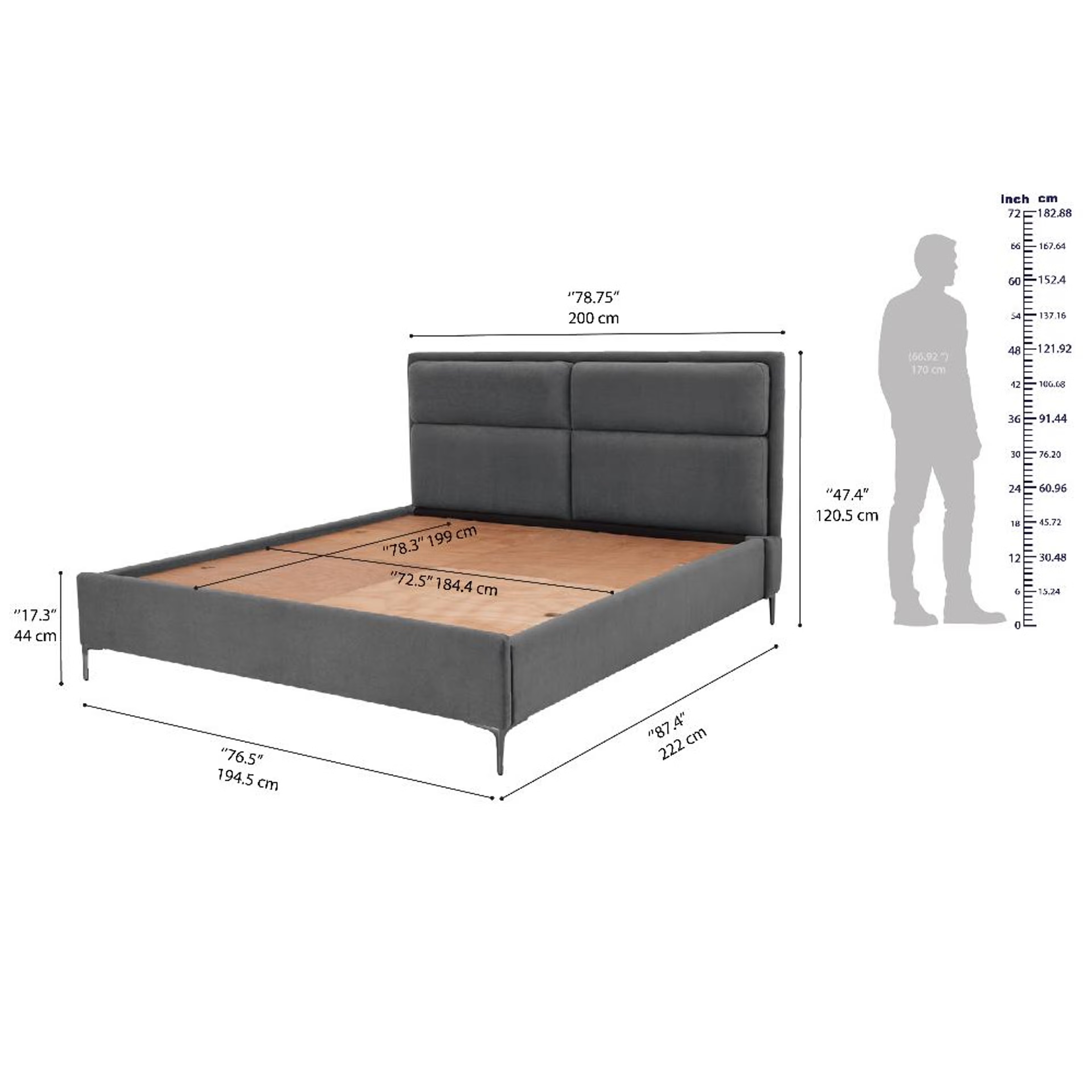 Wakefit Zewail Without Storage King Size Upholstered Bed King - 78" x 72 8 Wakefit Zewail Without Storage King Size Upholstered Bed King - 78" x 72\