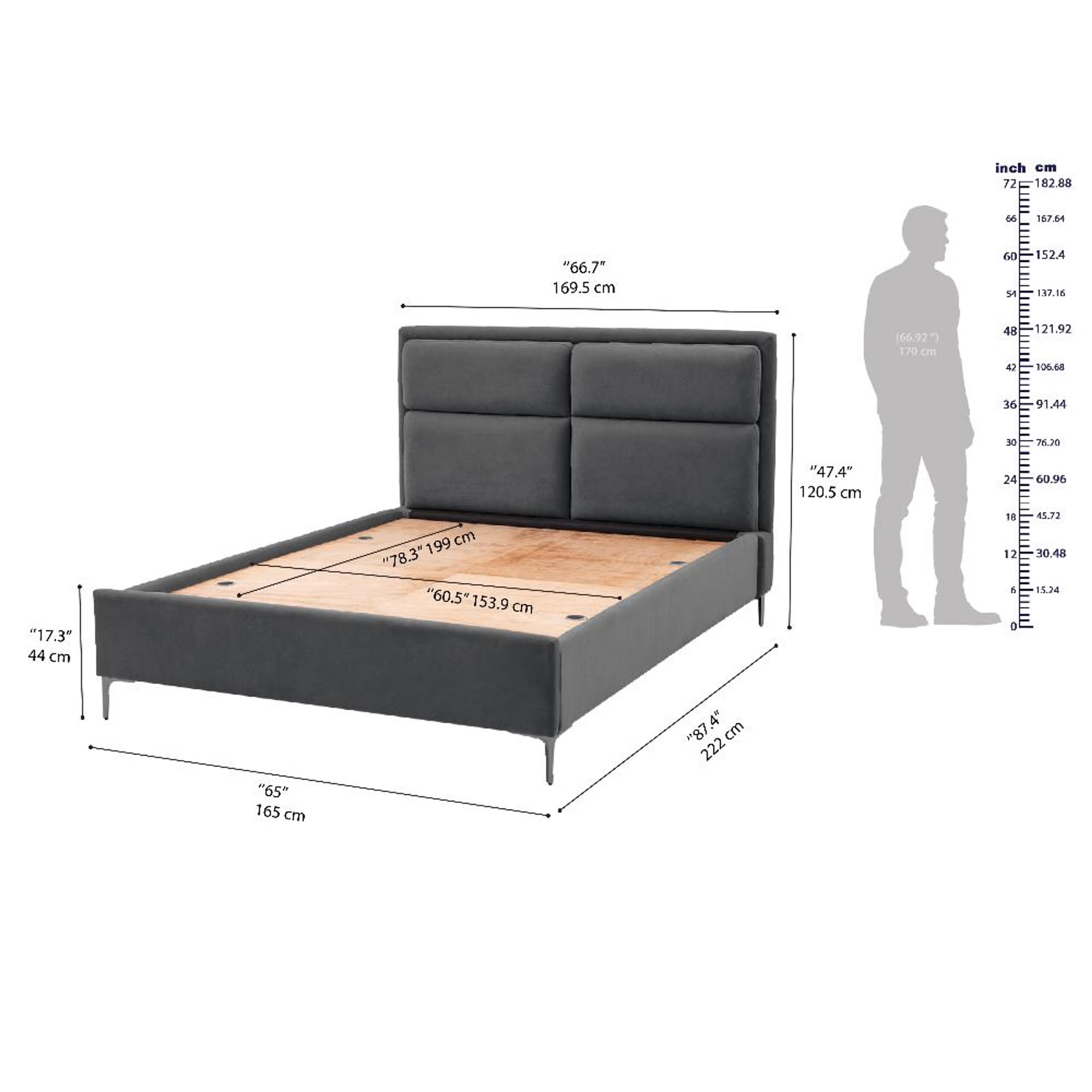 Wakefit Zewail Without Storage Queen Size Upholstered Bed Queen - 78" x 60 8 Wakefit Zewail Without Storage Queen Size Upholstered Bed Queen - 78" x 60\
