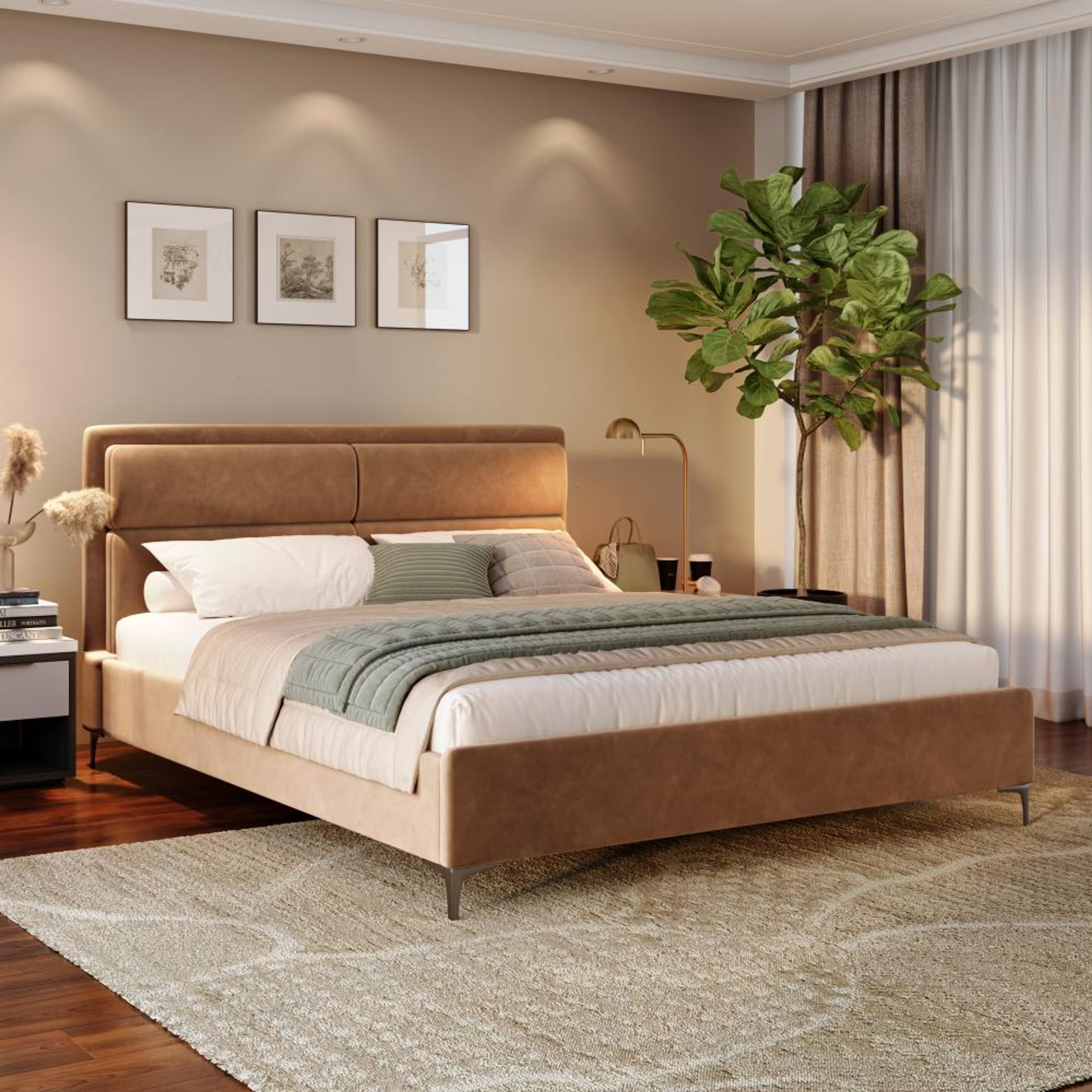Wakefit Zewail Without Storage King Size Upholstered Bed King - 78" x 72\