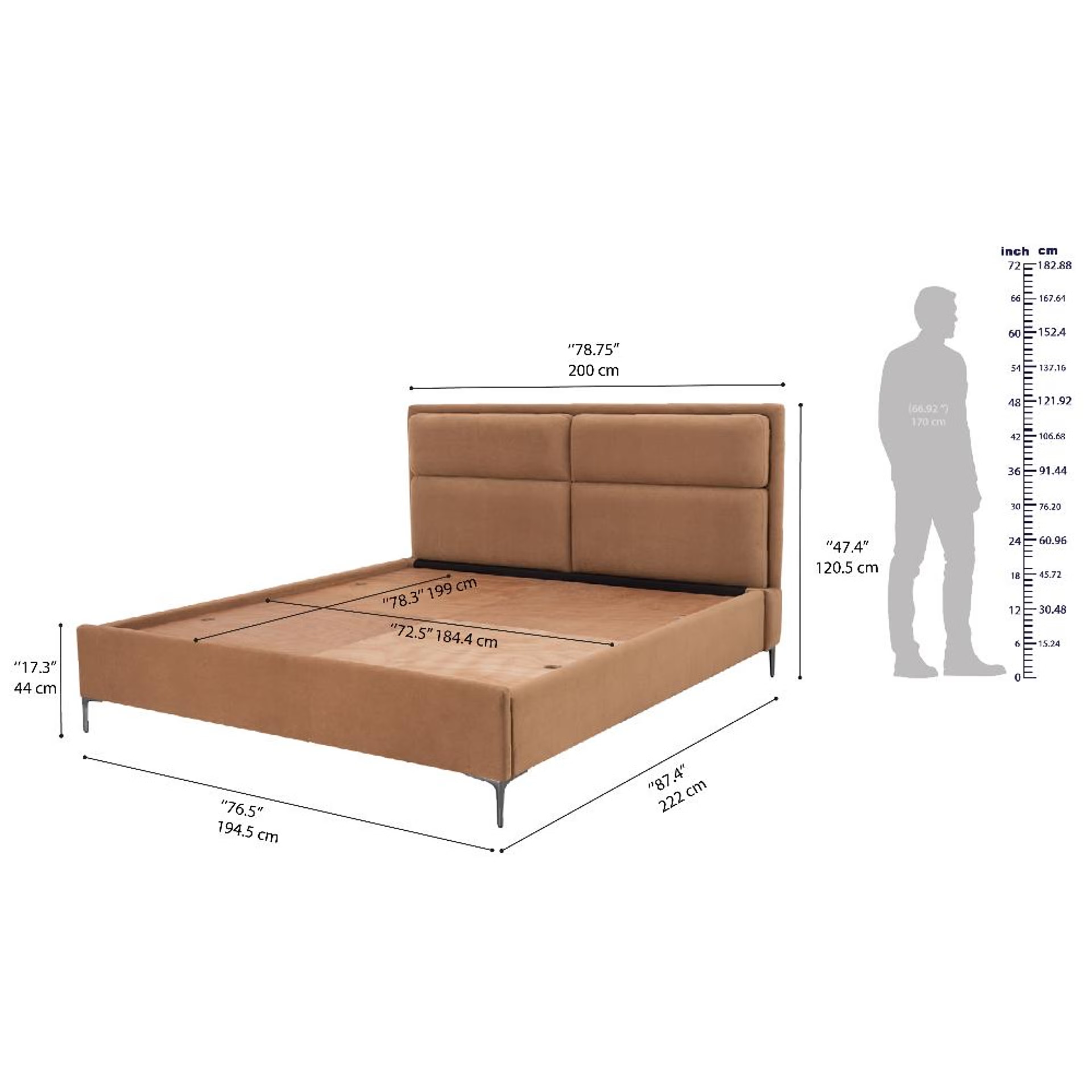 Wakefit Zewail Without Storage King Size Upholstered Bed King - 78" x 72 8 Wakefit Zewail Without Storage King Size Upholstered Bed King - 78" x 72\