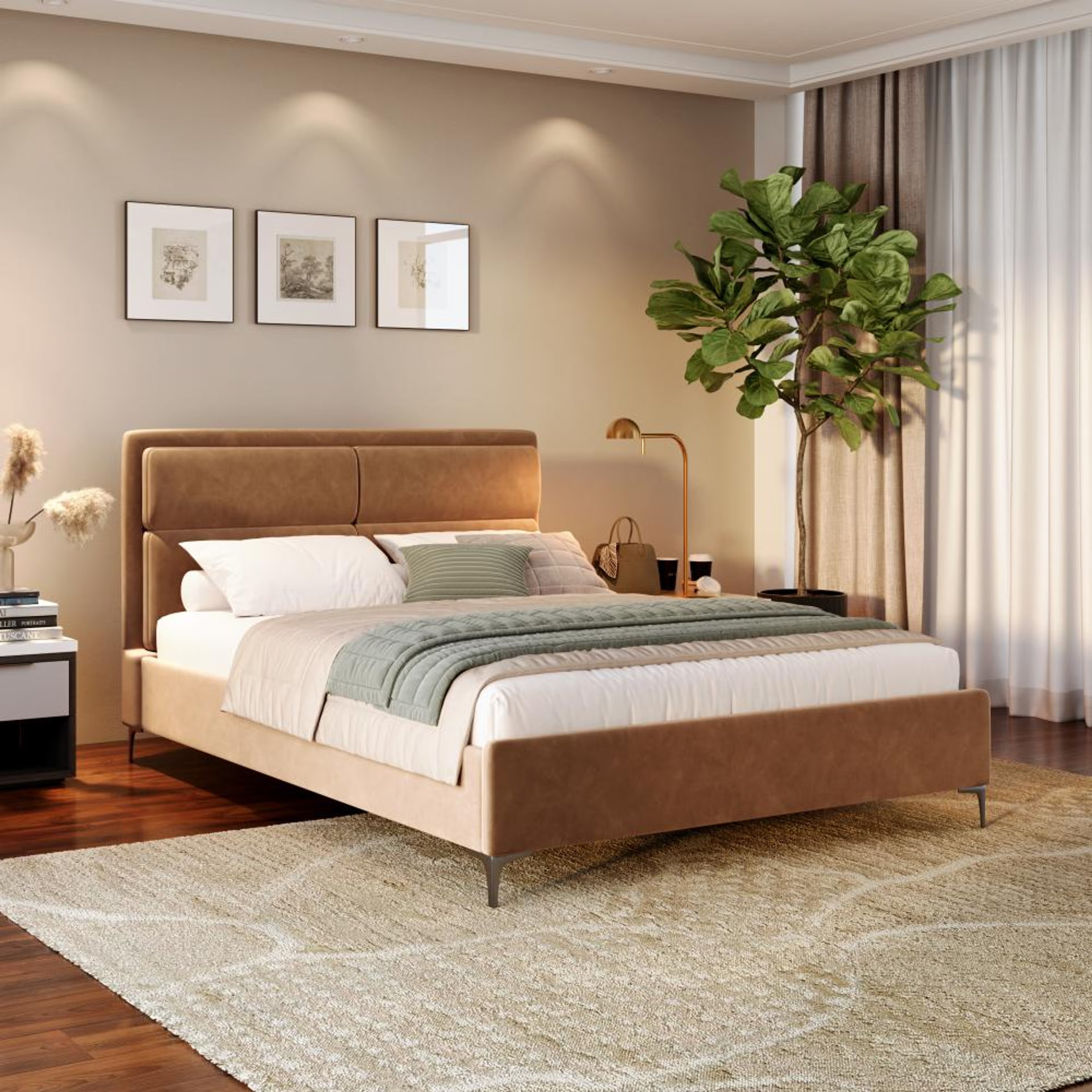 Wakefit Zewail Without Storage Queen Size Upholstered Bed Queen - 78" x 60\