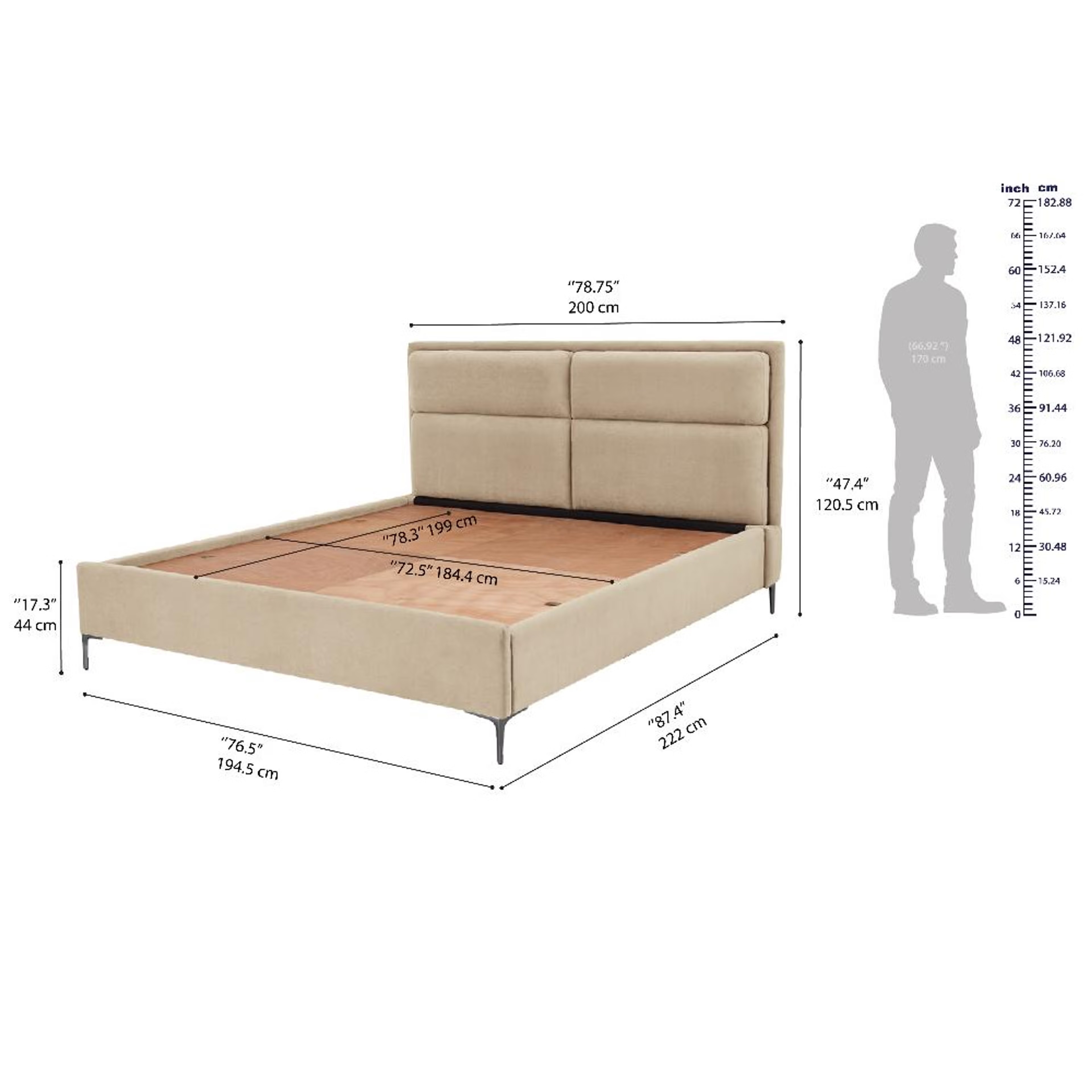 Wakefit Zewail Without Storage King Size Upholstered Bed King - 78" x 72 8 Wakefit Zewail Without Storage King Size Upholstered Bed King - 78" x 72\