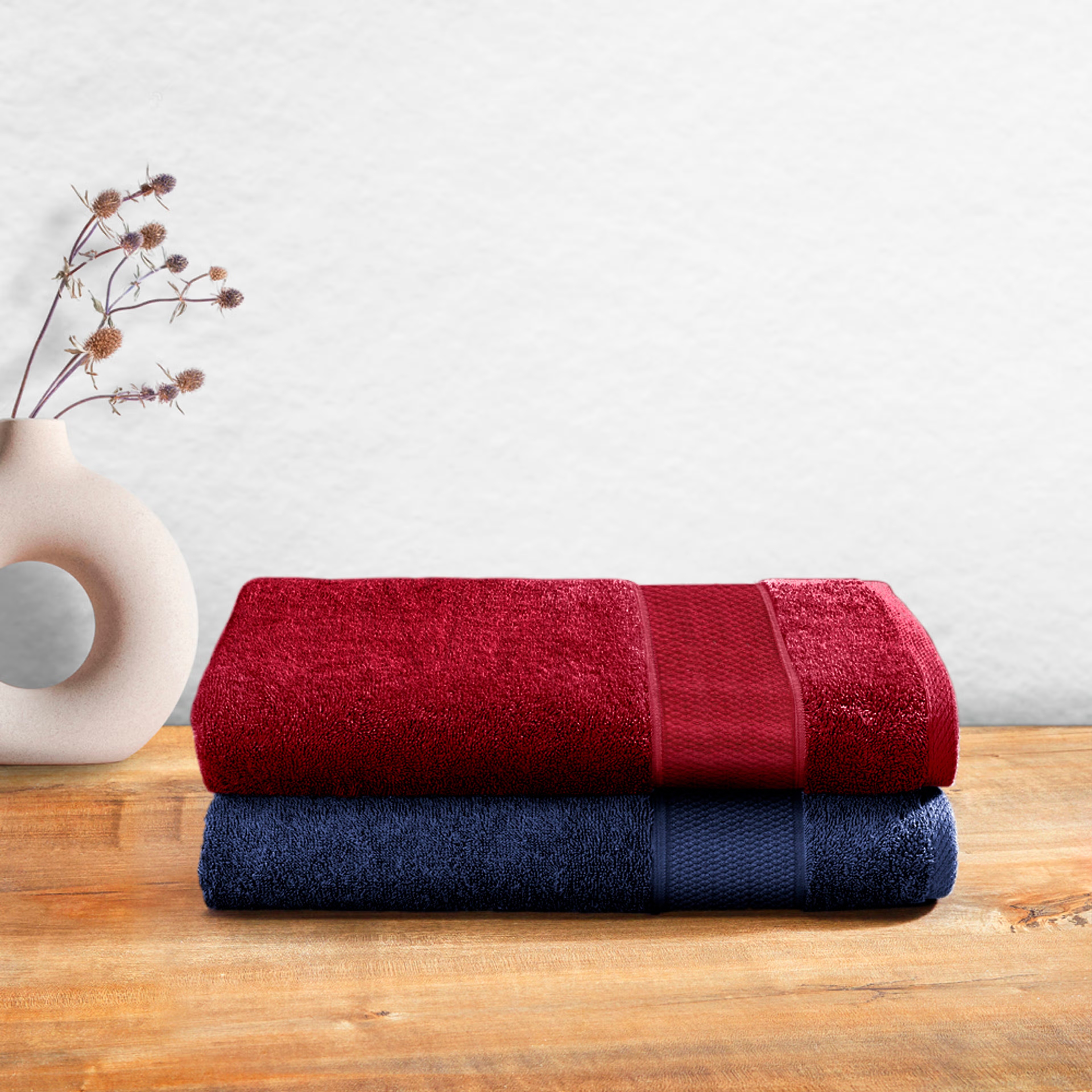 Large Bath Towel | 100% Terry Cotton | Set of 2 | 500 GSM | Premium, Super-Soft, Absorbent & Odor Resistant | 55 x 27.5 Inches Bath Towel, Set of 2, Chilli Pepper, Navy Blue