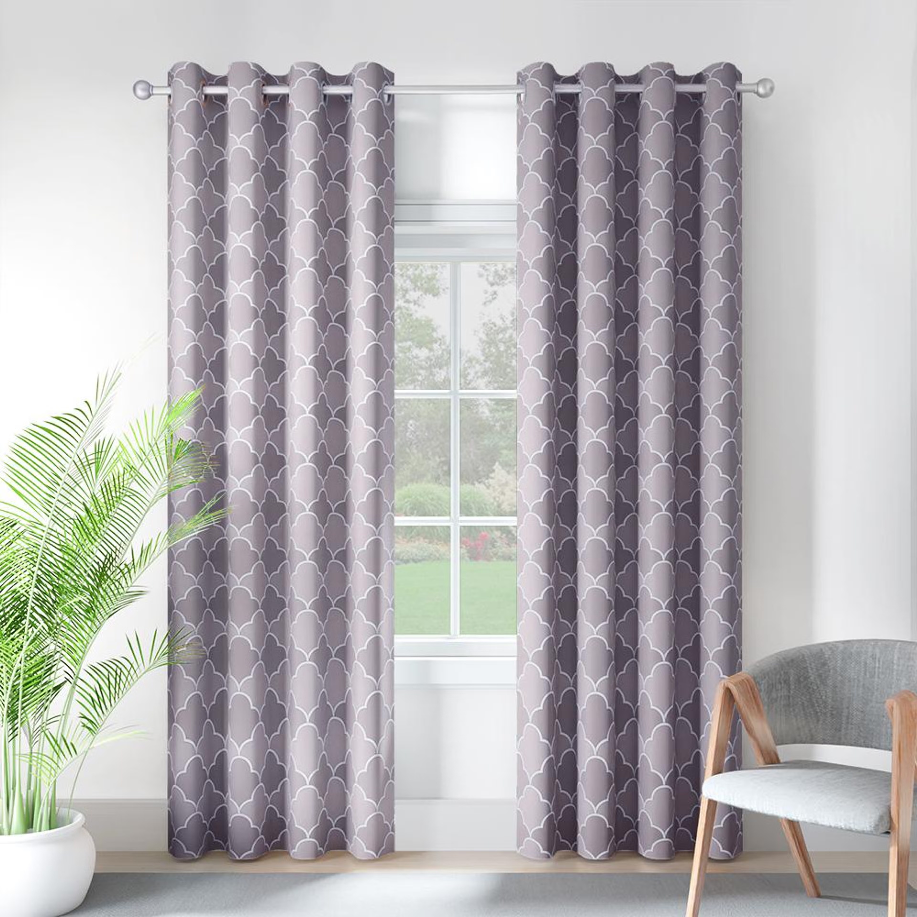 Printed Curtain | Light Blocking Upto 70% | (9 x 3.8 ft) | Long Door Curtain | Set of 1 | Reduces Noise | Dry Clean | Ralph Grey Long Door (9 Feet), Set of 1, Ralph Grey
