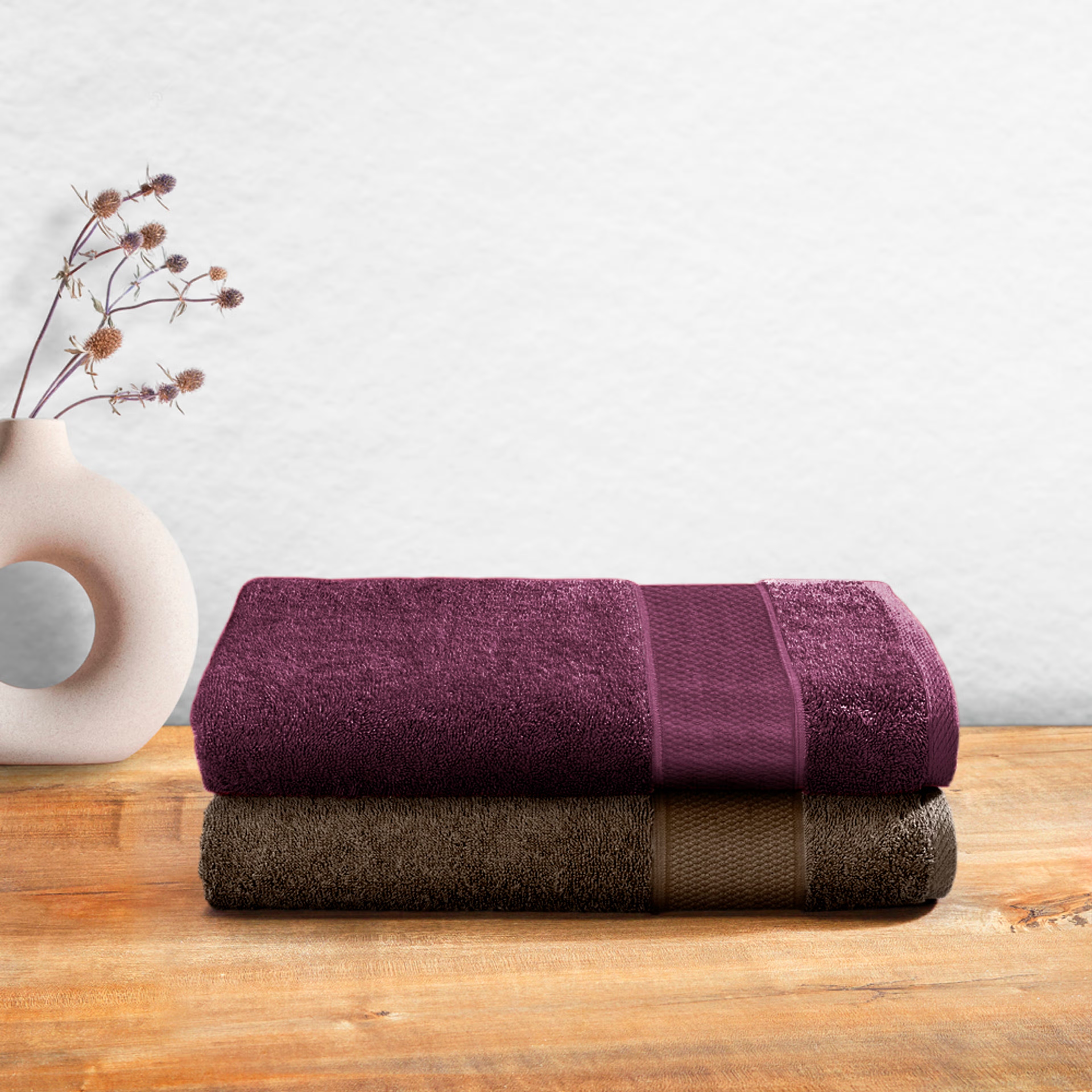 Large Bath Towel | 100% Terry Cotton | Set of 2 | 500 GSM | Premium, Super-Soft, Absorbent & Odor Resistant | 55 x 27.5 Inches Bath Towel, Set of 2, Cafe Noir, Grape Wine