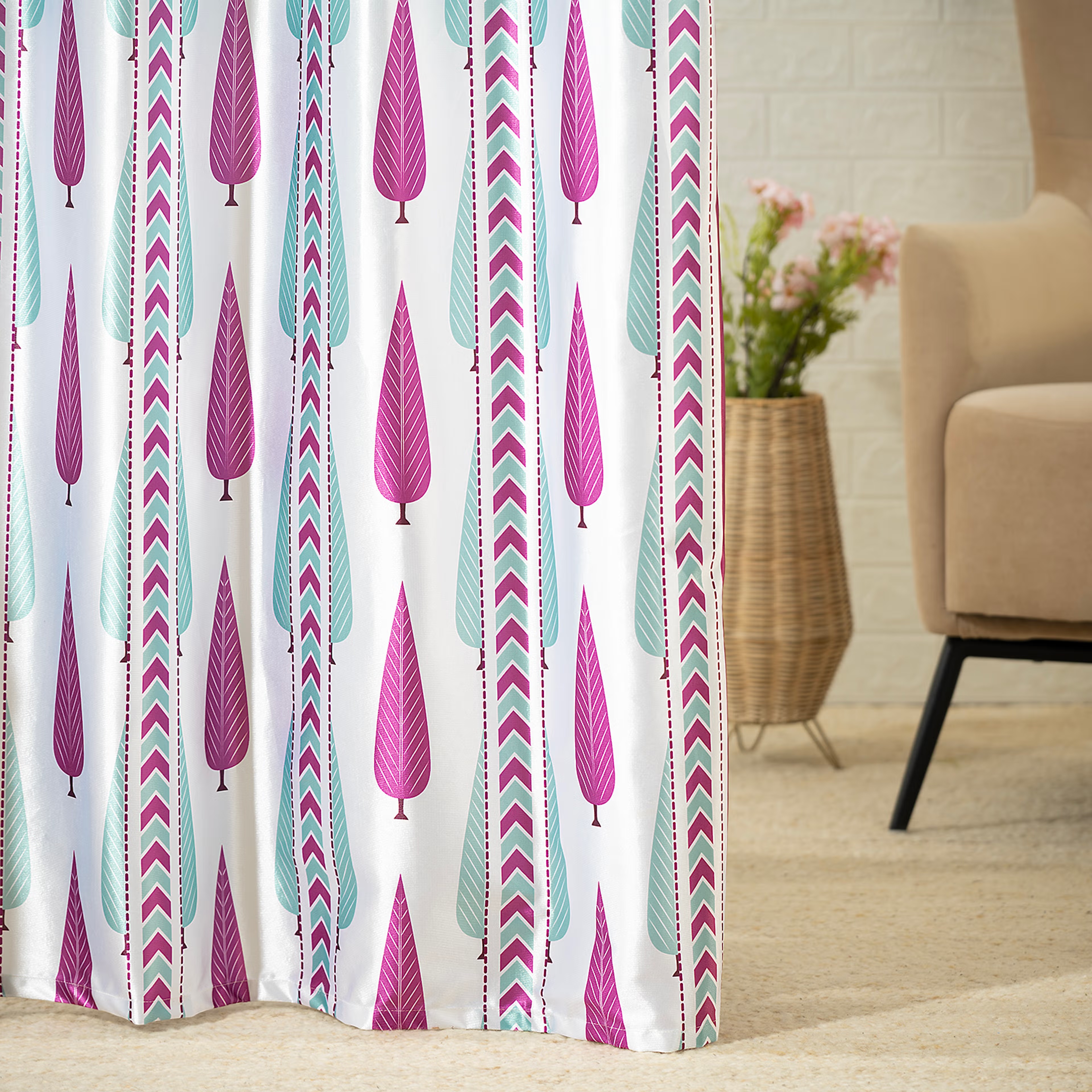 Printed Curtain | Light Blocking Upto 70% | (9 x 3.8 ft) | Long Door Curtain | Set of 1 | Reduces Noise | Dry Clean | Shyla Long Door (9 Feet), Set of 1, Shyla