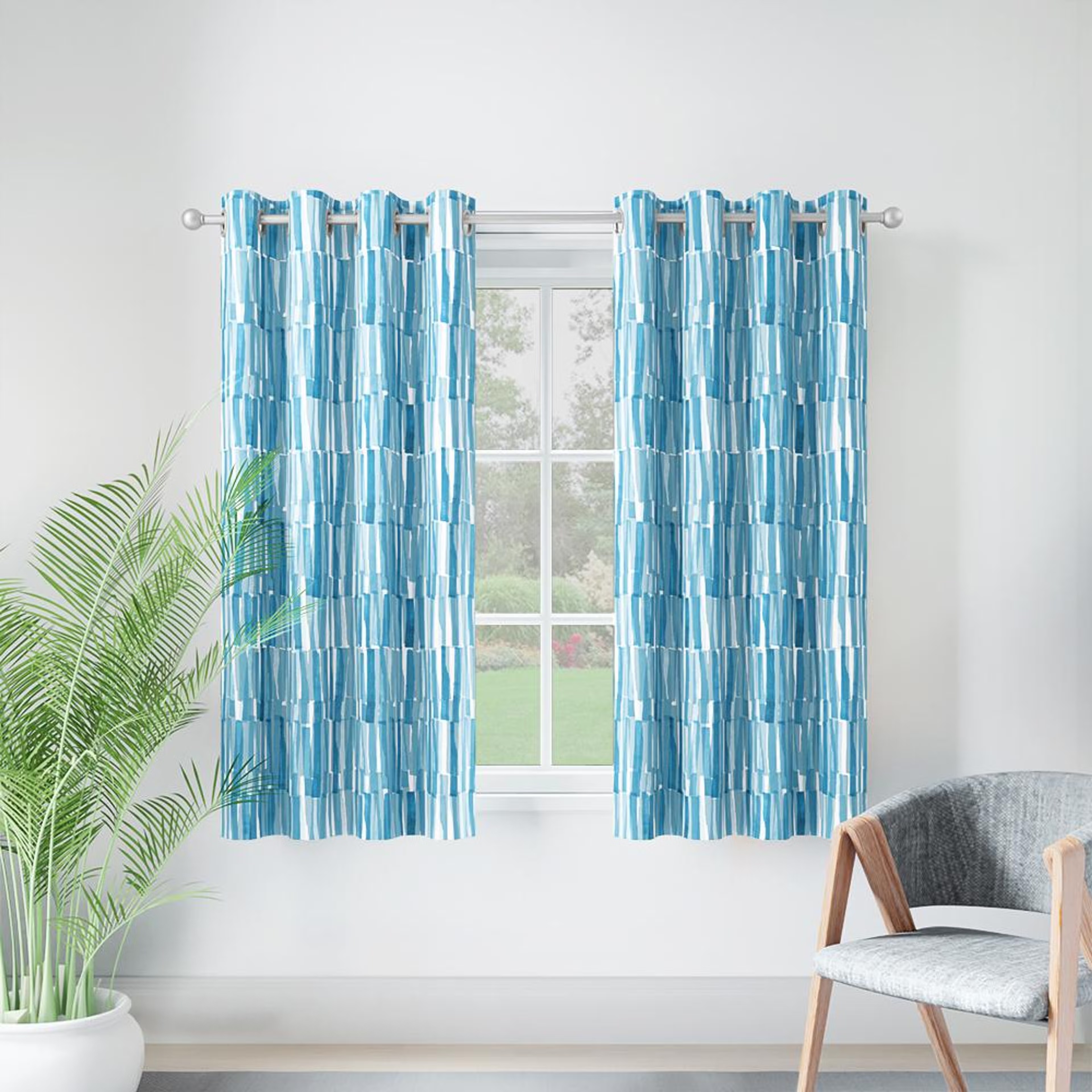Printed Curtain | Light Blocking Upto 70% | (5 x 3.8 ft) | Window Curtain | Set of 1 | Reduces Noise | Dry Clean | Piper Blue Window (5 Feet), Set of 1, Piper Blue