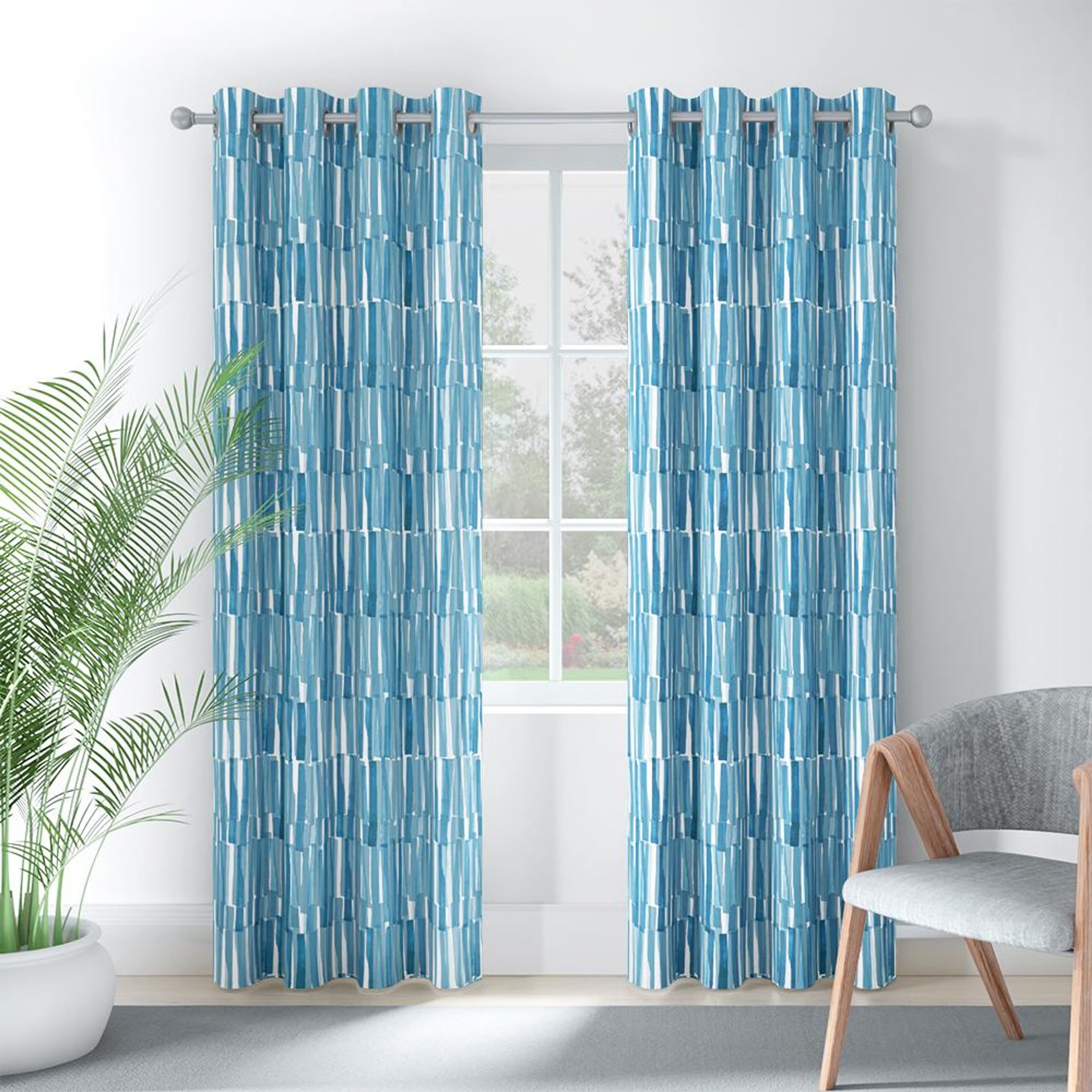 Printed Curtain | Light Blocking Upto 70% | (7 x 3.8 ft) | Door Curtain | Set of 1 | Reduces Noise | Dry Clean | Piper Blue Door (7 Feet), Set of 1, Piper Blue