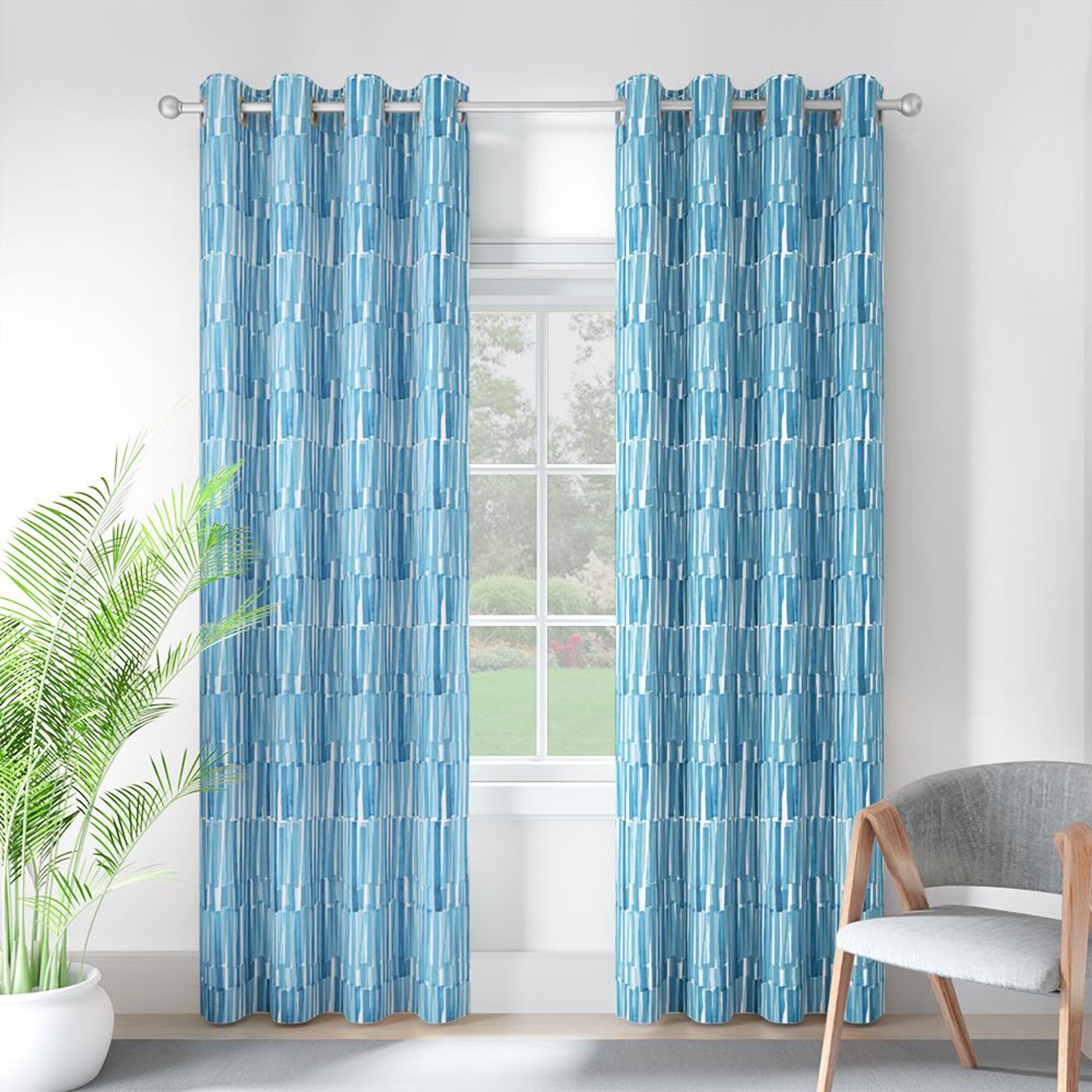 Printed Curtain | Light Blocking Upto 70% | (9 x 3.8 ft) | Long Door Curtain | Set of 1 | Reduces Noise | Dry Clean | Piper Blue Long Door (9 Feet), Set of 1, Piper Blue