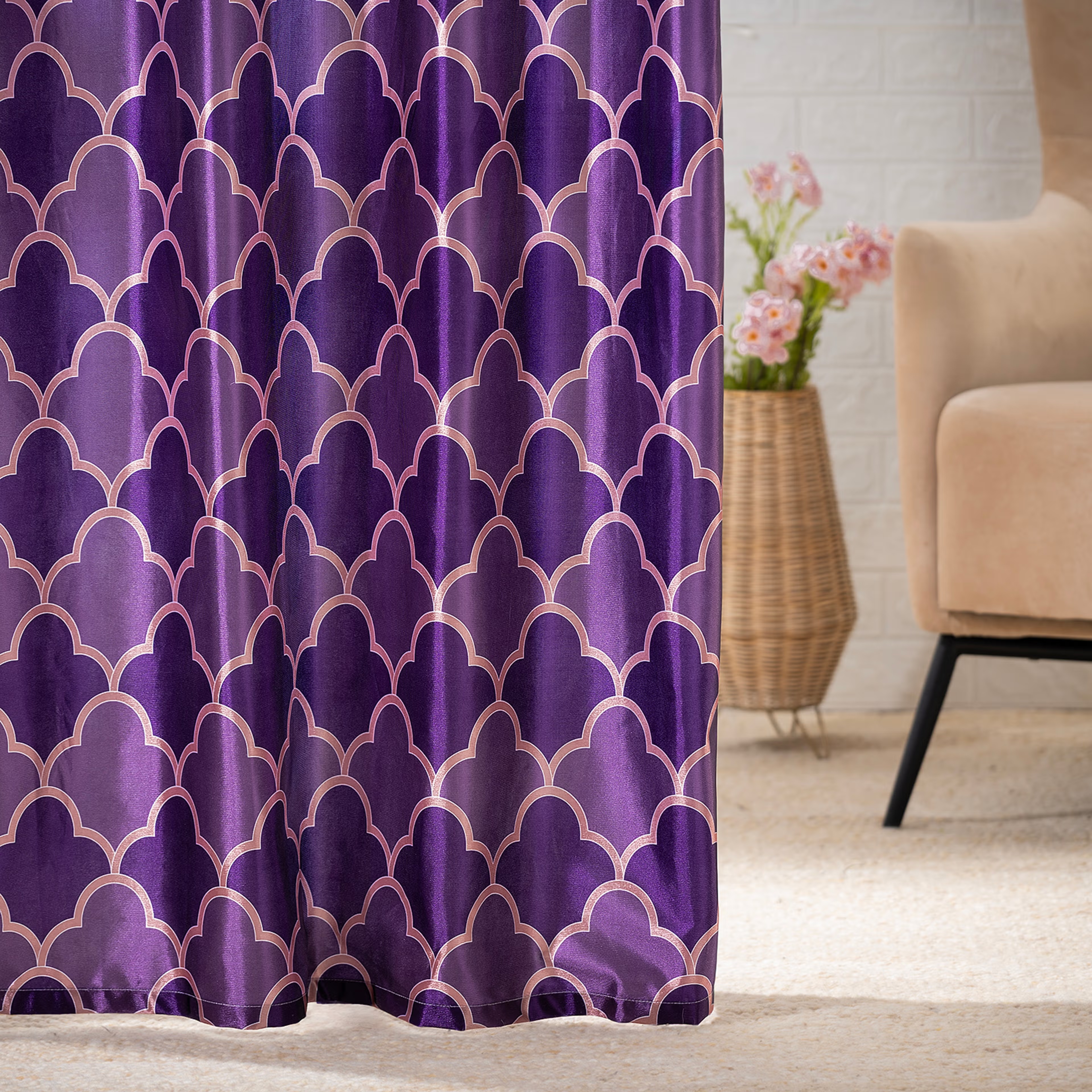 Printed Curtain | Light Blocking Upto 70% | (5 x 3.8 ft) | Window Curtain | Set of 2 | Reduces Noise | Dry Clean | Ralph Purple Window (5 Feet), Set of 2, Ralph Purple