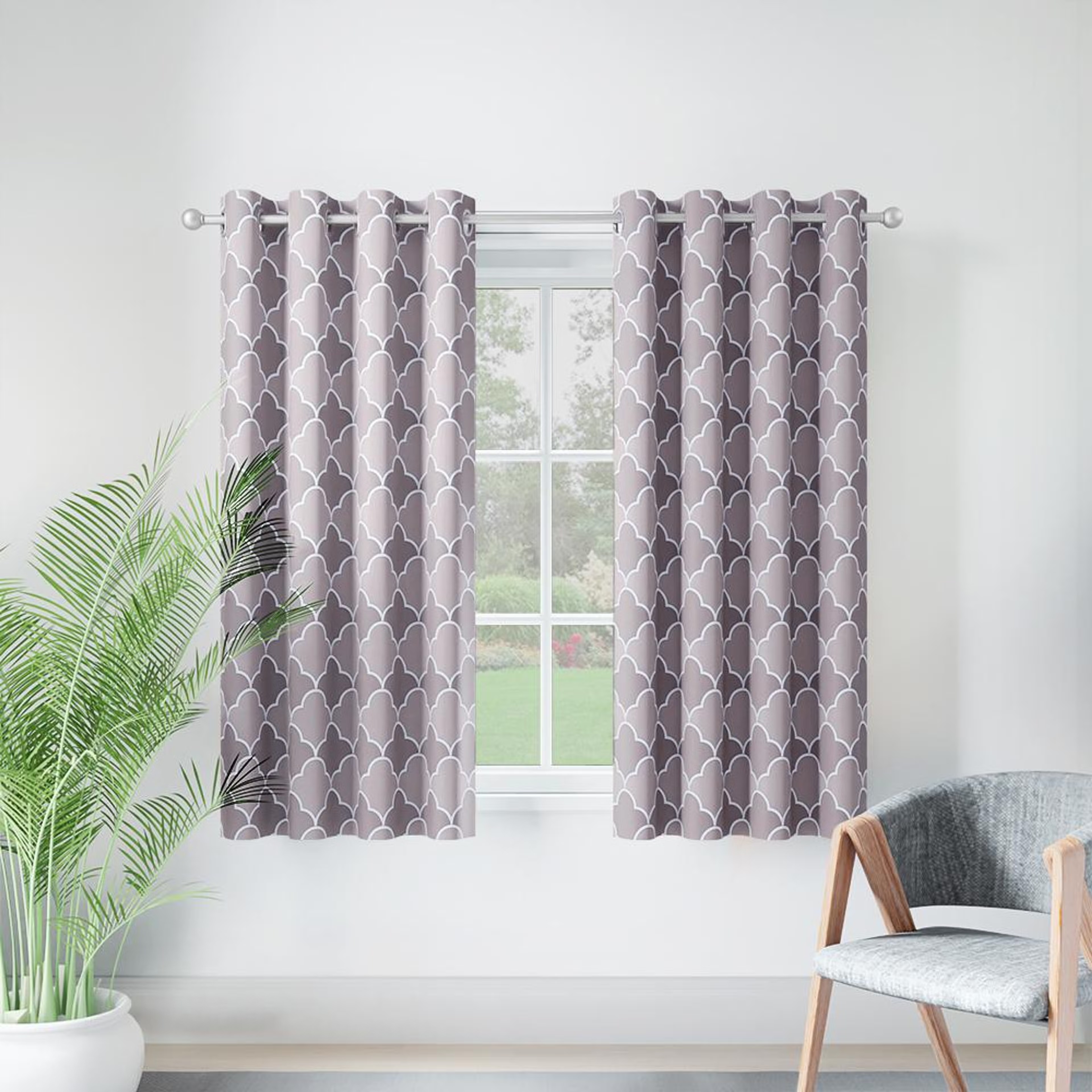 Printed Curtain | Light Blocking Upto 70% | (5 x 3.8 ft) | Window Curtain | Set of 2 | Reduces Noise | Dry Clean | Ralph Grey Window (5 Feet), Set of 2, Ralph Grey