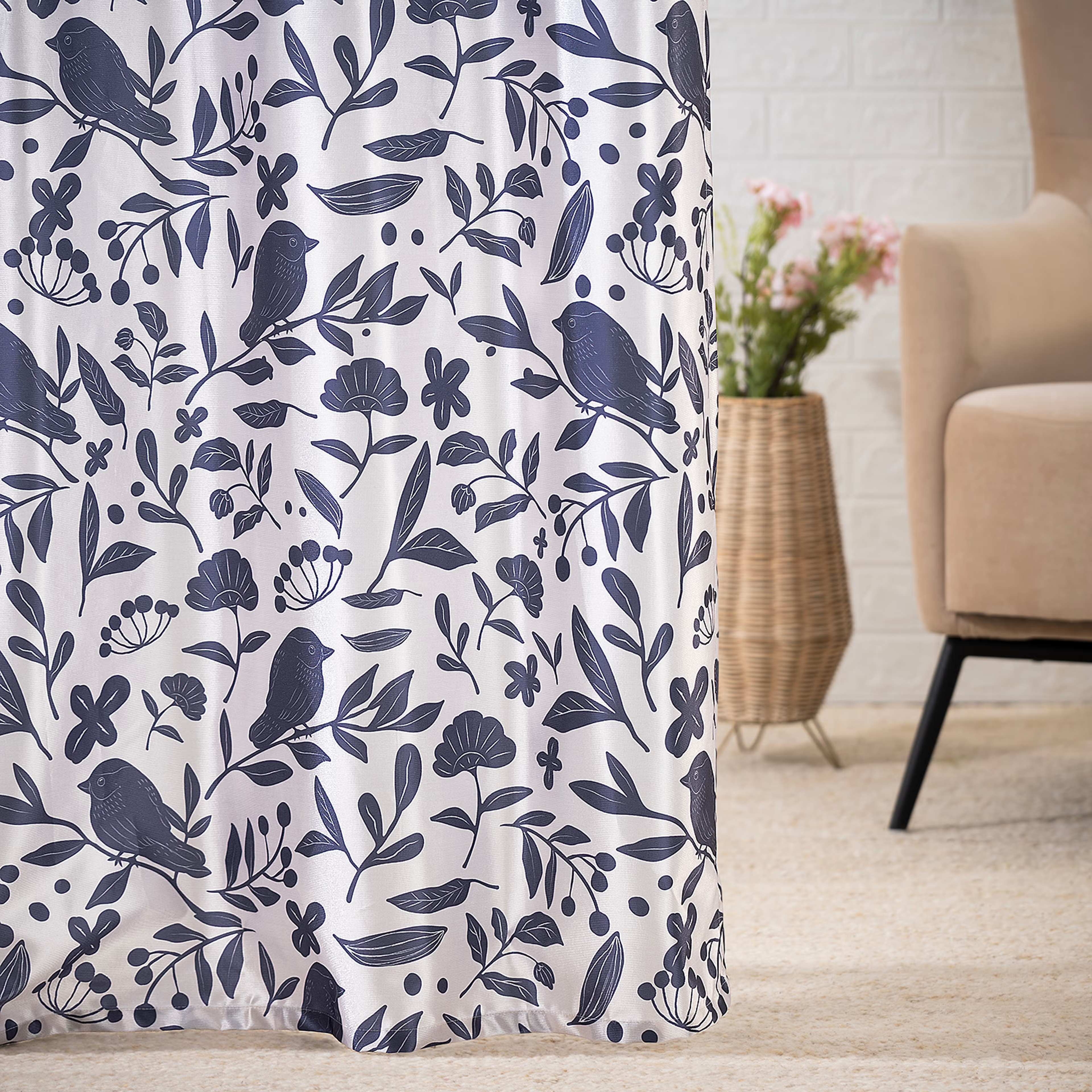 Printed Curtain | Light Blocking Upto 70% | (7 x 3.8 ft) | Door Curtain | Set of 2 | Reduces Noise | Dry Clean | Birdie Door (7 Feet), Set of 2, Birdie
