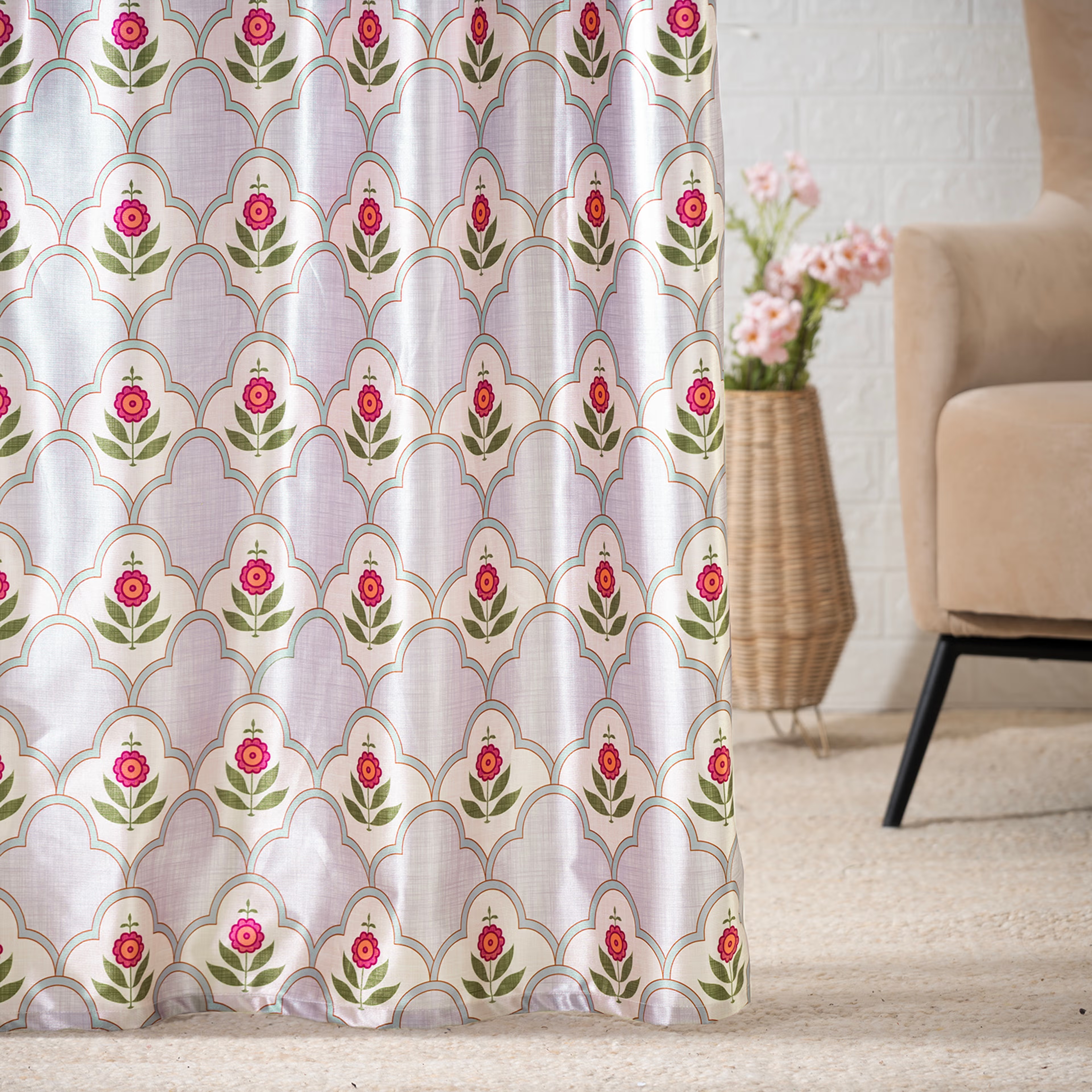 Printed Curtain | Light Blocking Upto 70% | (5 x 3.8 ft) | Window Curtain | Set of 2 | Reduces Noise | Dry Clean | Ruby Window (5 Feet), Set of 2, Ruby