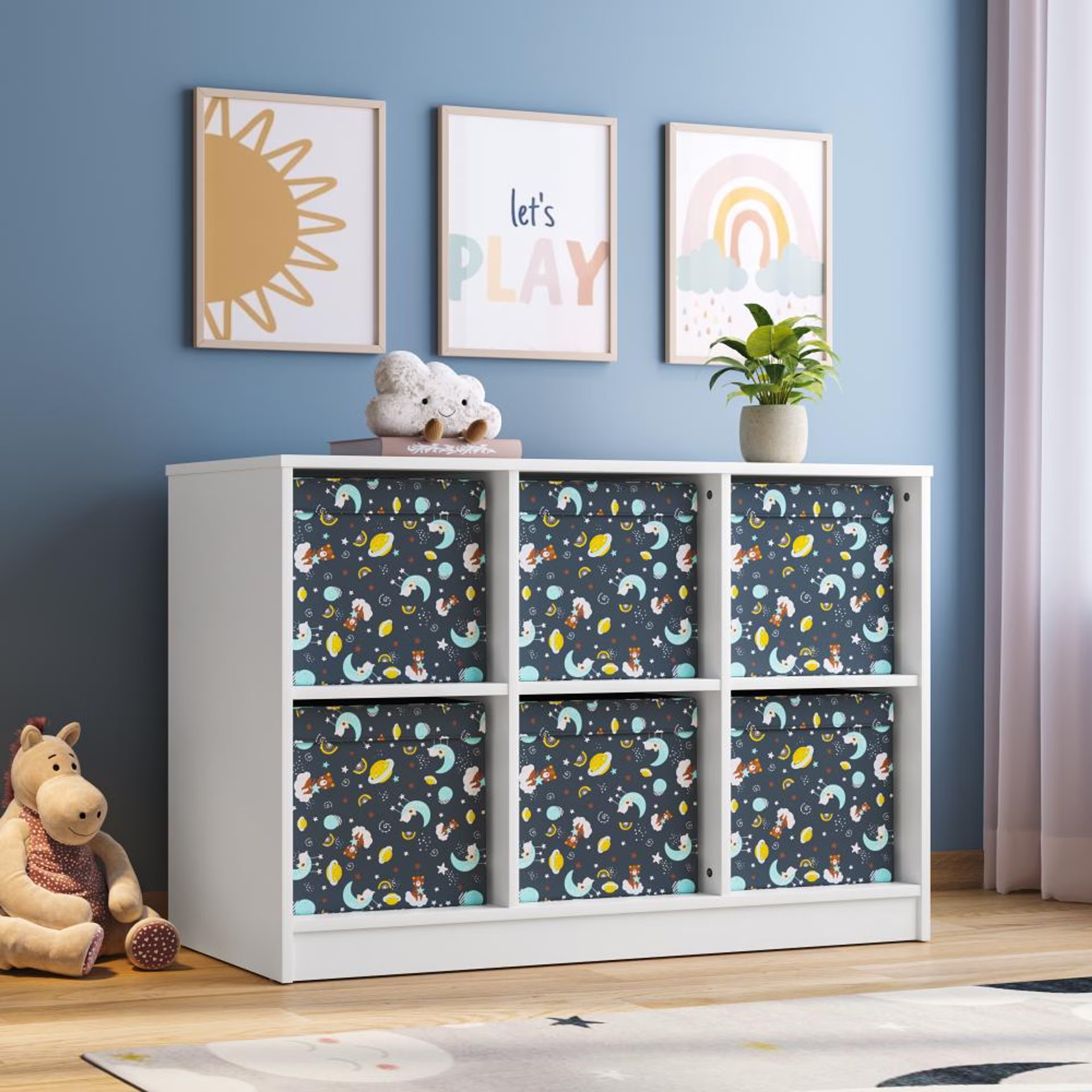 Trove Kids Toy Storage | (48x30 inch) | (Frosty White) | Large Wooden Organizer for Toys, Books & Accessories