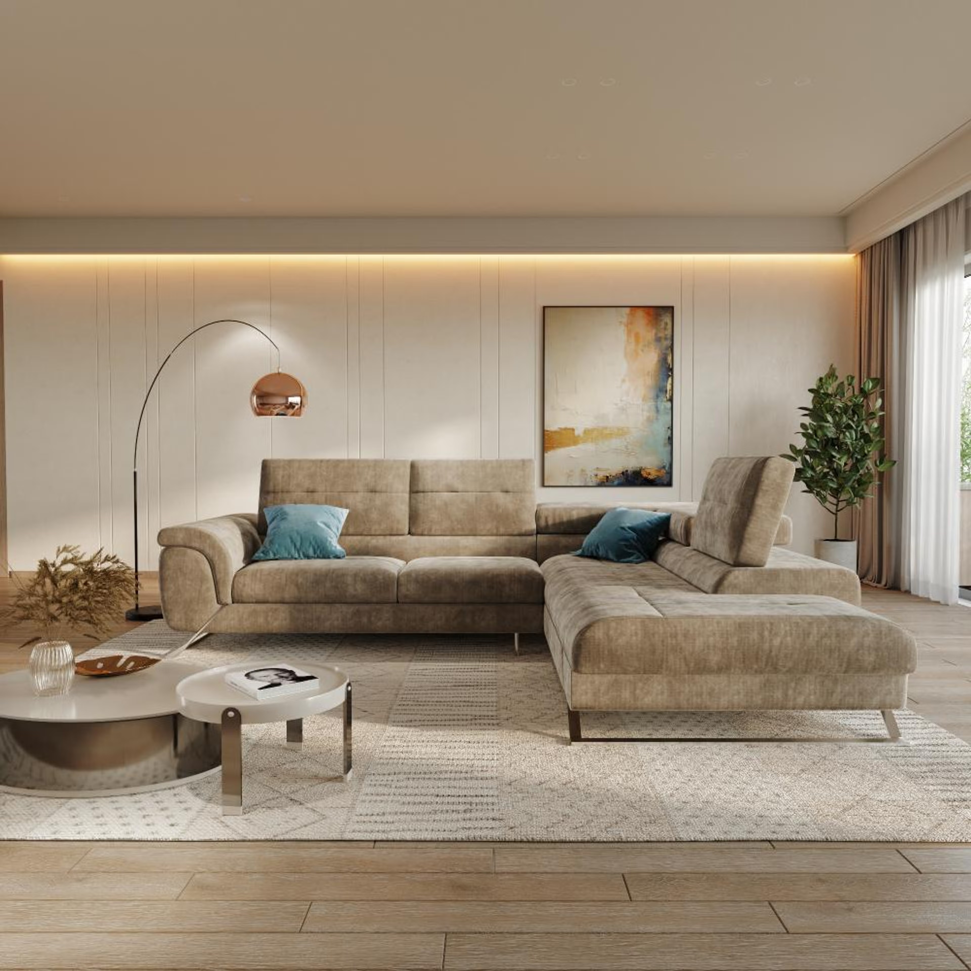 Home 41 Wakefit Comoros Corner L Shape Sofa (3 Seater + Right Aligned Chaise) Set (3 Seater + Right Aligned Chaise), Taupe