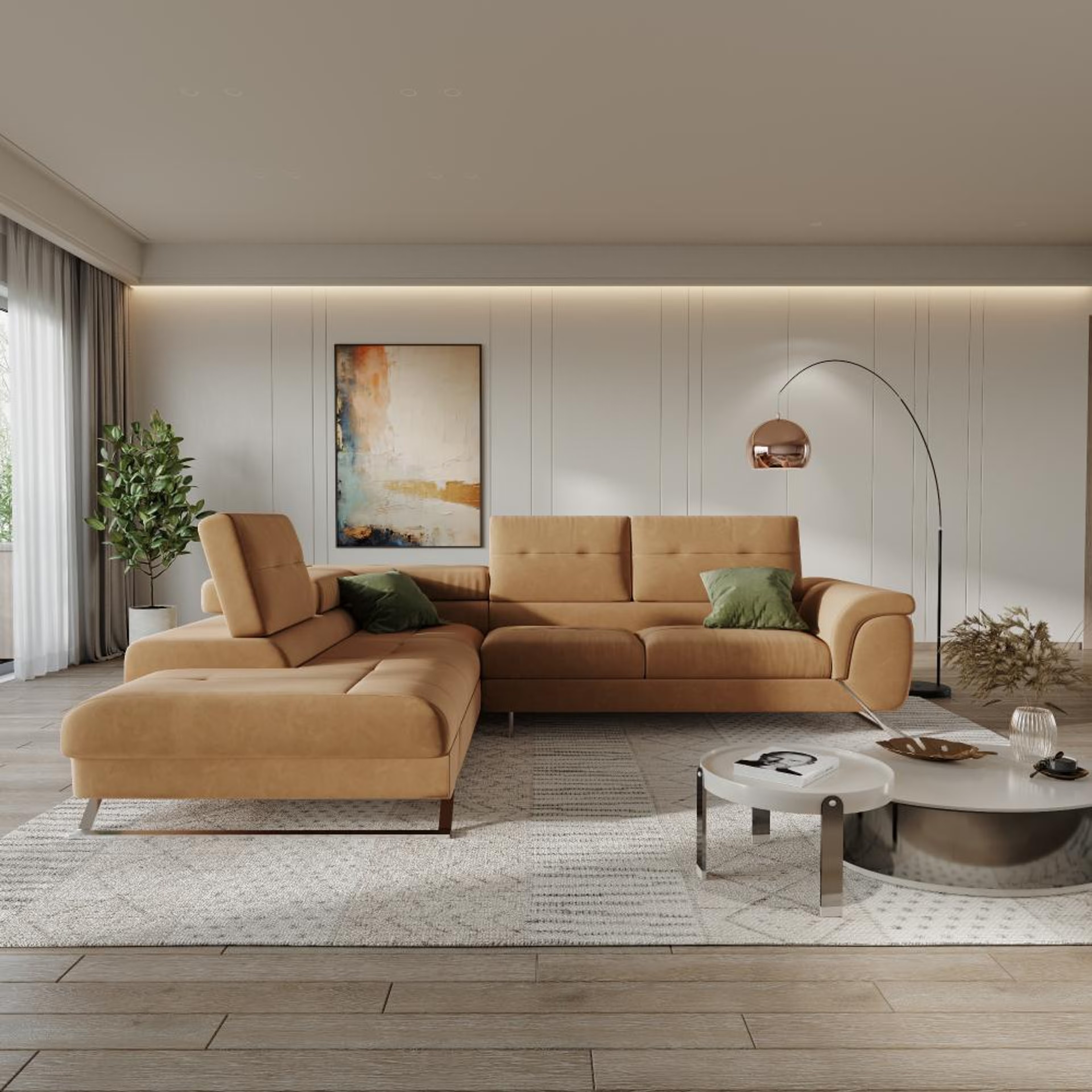 Wakefit Comoros Corner L Shape Sofa (3 Seater + Left Aligned Chaise) Set (3 Seater + Left Aligned Chaise), Tan