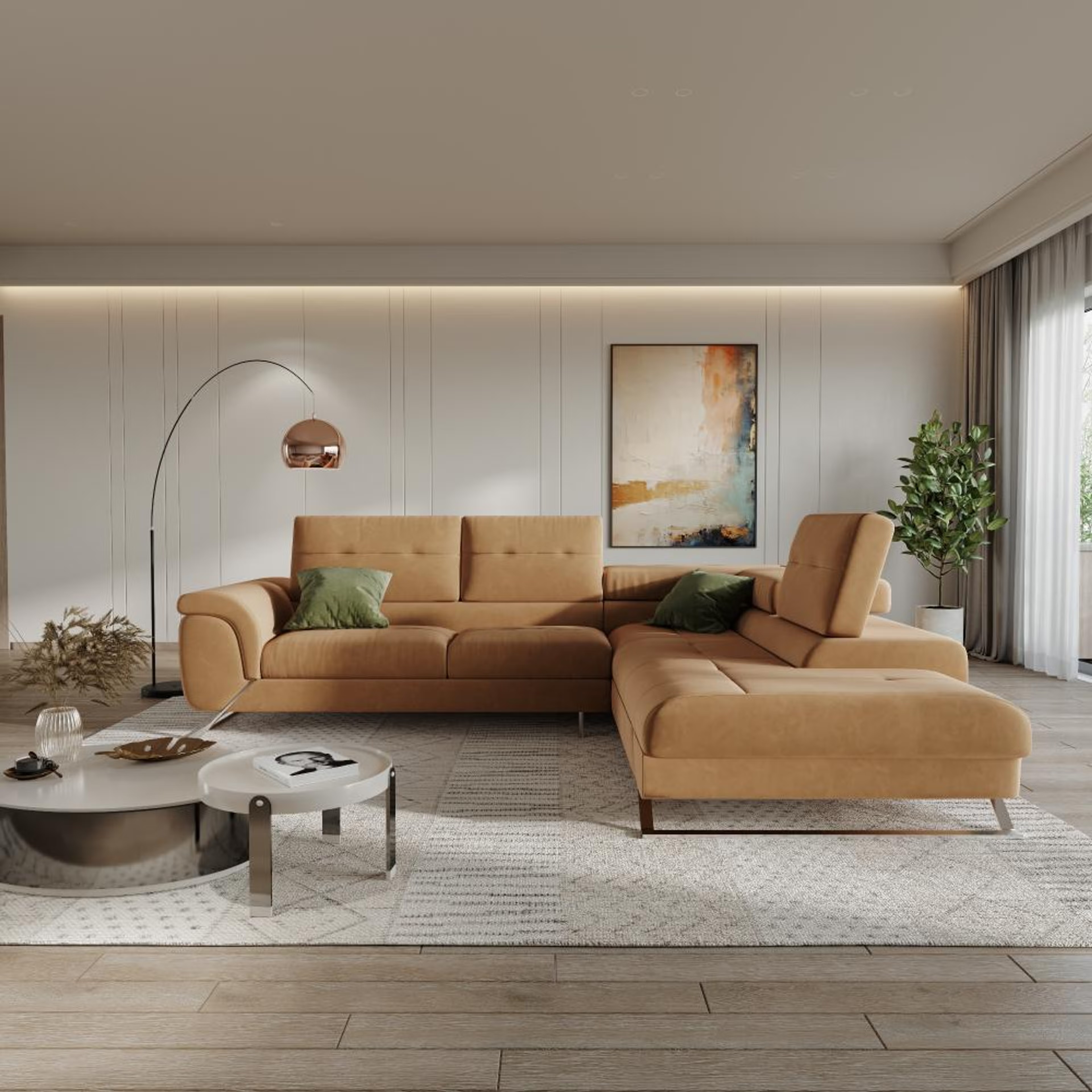 Wakefit Comoros Corner L Shape Sofa (3 Seater + Right Aligned Chaise) Set (3 Seater + Right Aligned Chaise), Tan