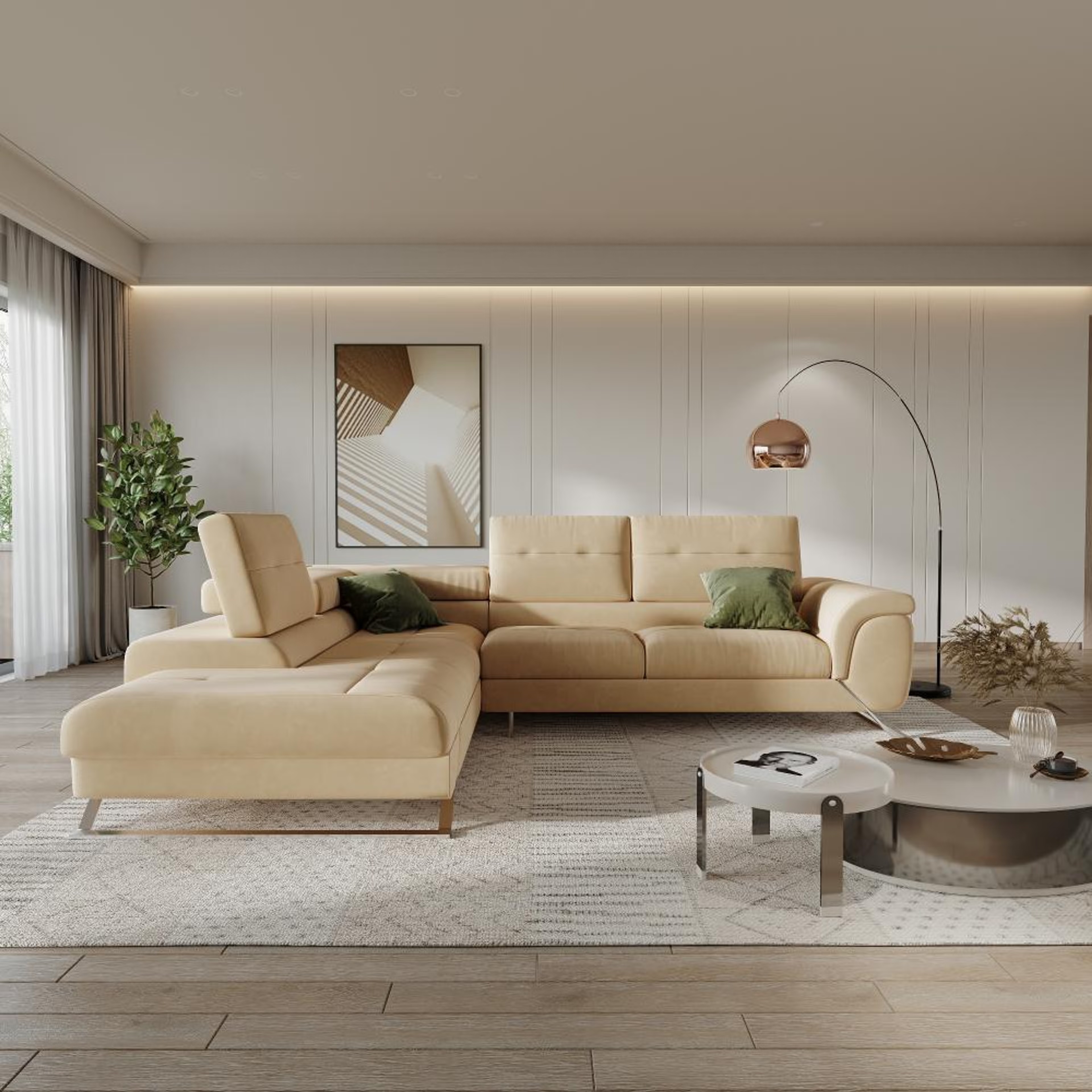 Wakefit Comoros Corner L Shape Sofa (3 Seater + Left Aligned Chaise) Set (3 Seater + Left Aligned Chaise), Beige