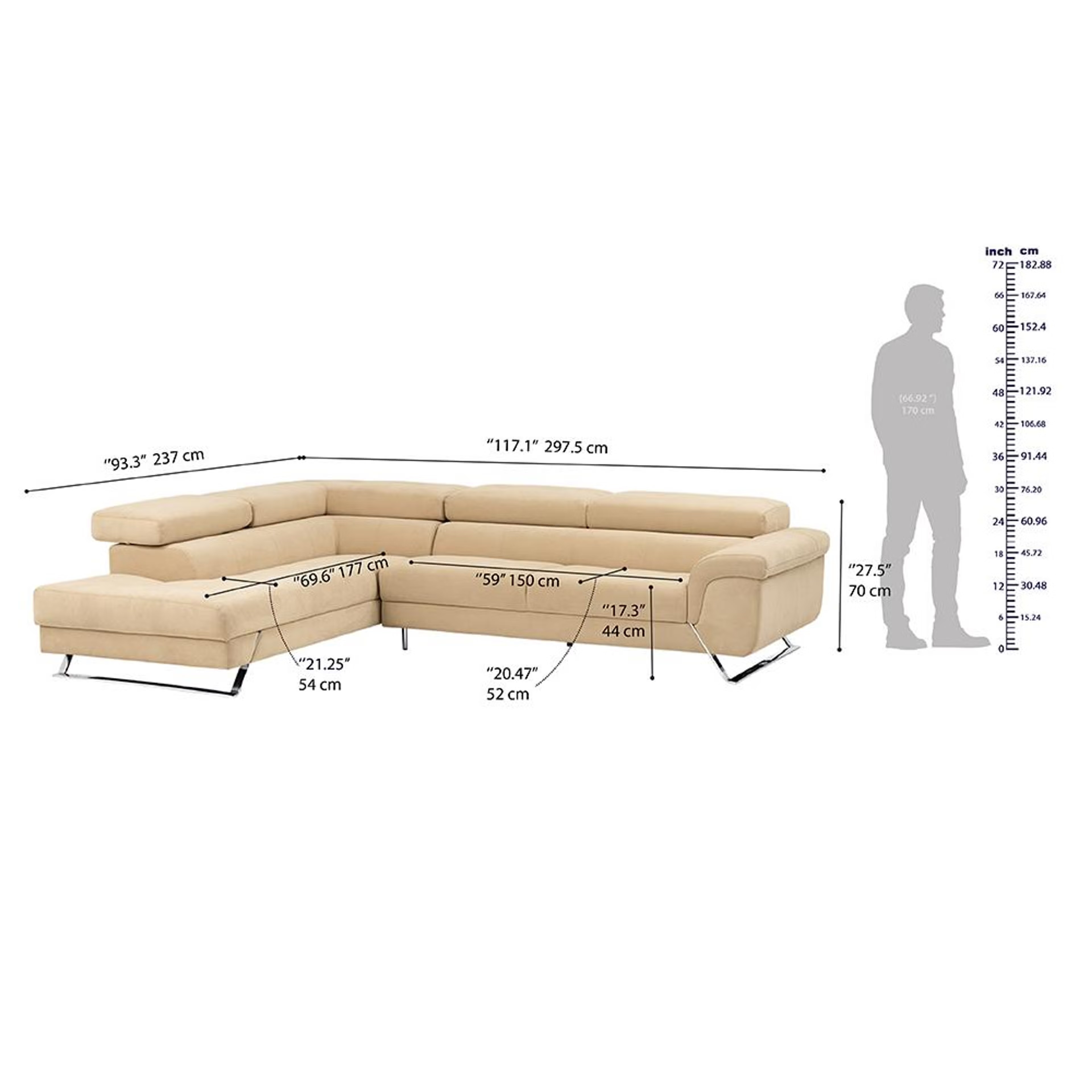 Wakefit Comoros Corner L Shape Sofa (3 Seater + Left Aligned Chaise) Set (3 Seater + Left Aligned Chaise), Beige 10 Wakefit Comoros Corner L Shape Sofa (3 Seater + Left Aligned Chaise) Set (3 Seater + Left Aligned Chaise), Beige