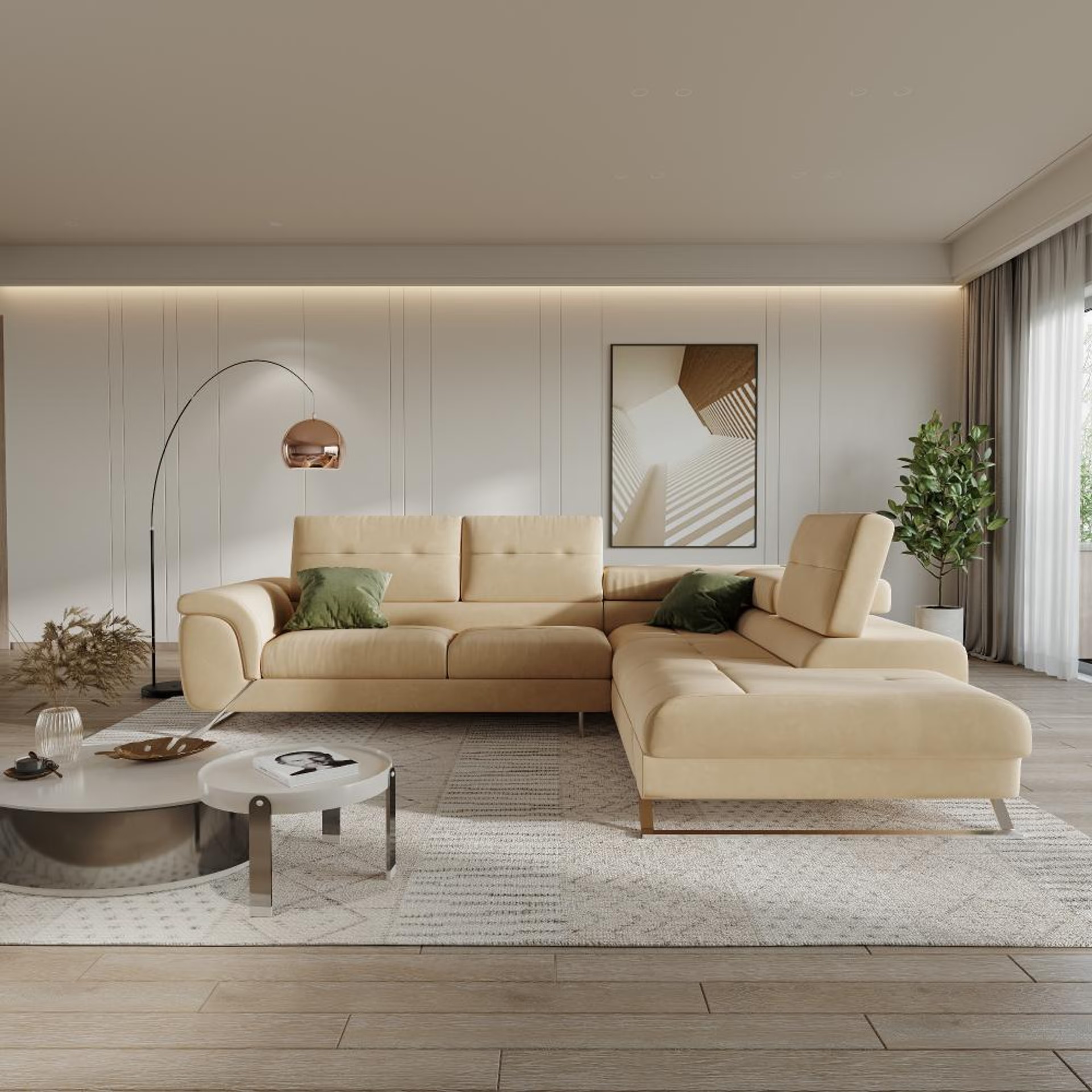Home 29 Wakefit Comoros Corner L Shape Sofa (3 Seater + Right Aligned Chaise) Set (3 Seater + Right Aligned Chaise), Beige