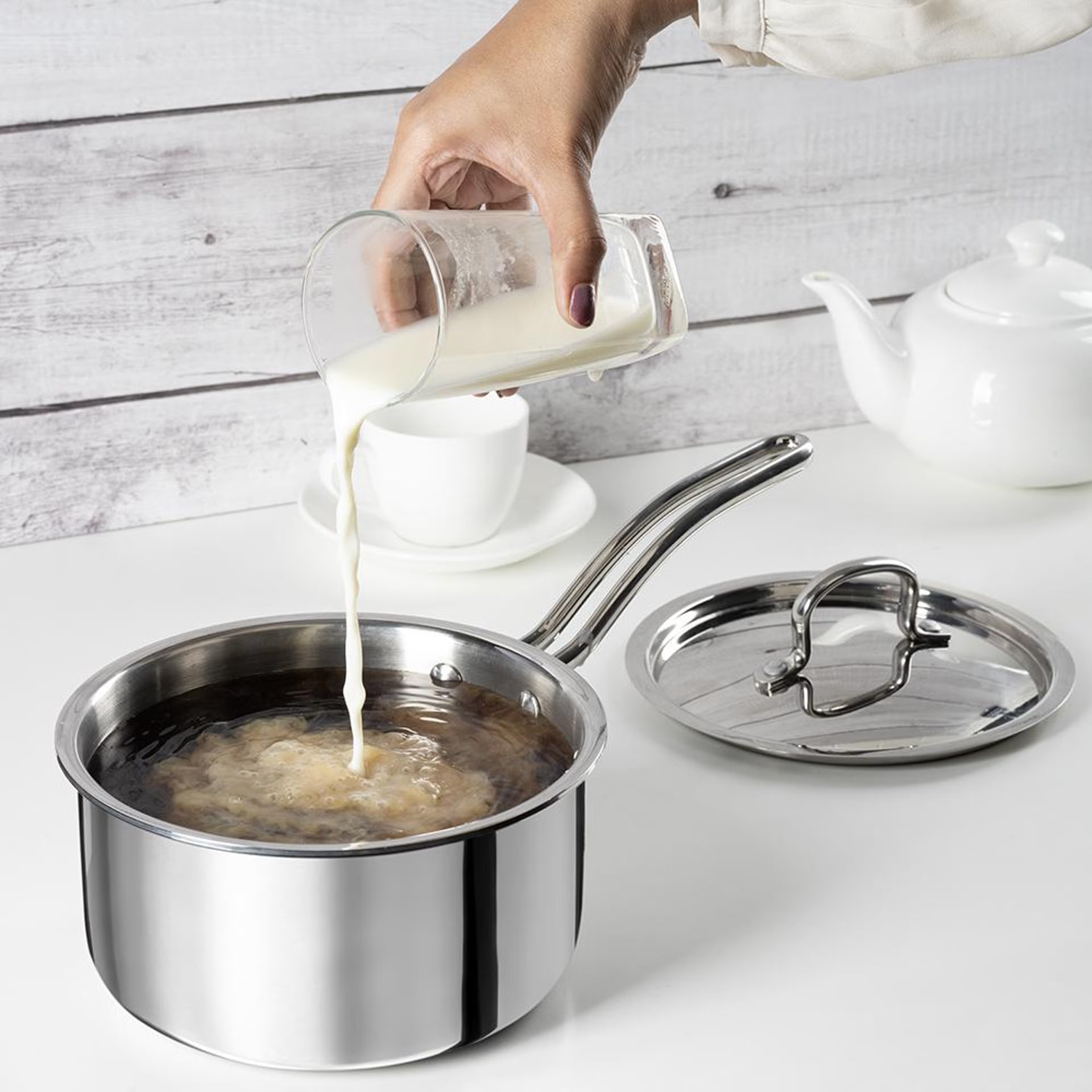 Triply Stainless Steel Sauce Pan with lid | 18 cm Pan, Triply Steel, Induction Base, Sauce Pan-7 inch