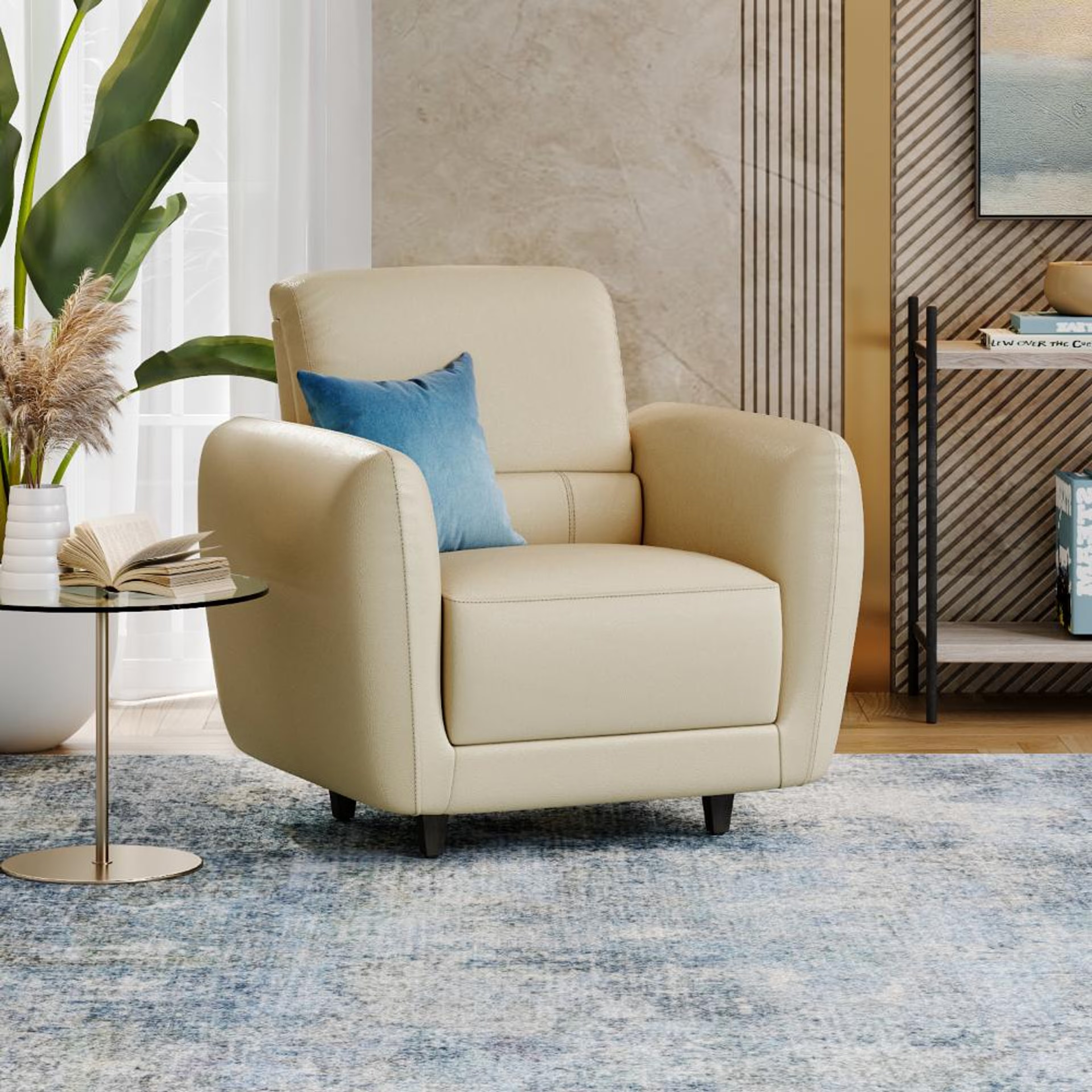 Wakefit Solomon Sofa - Single Seater Single Seater, Beige
