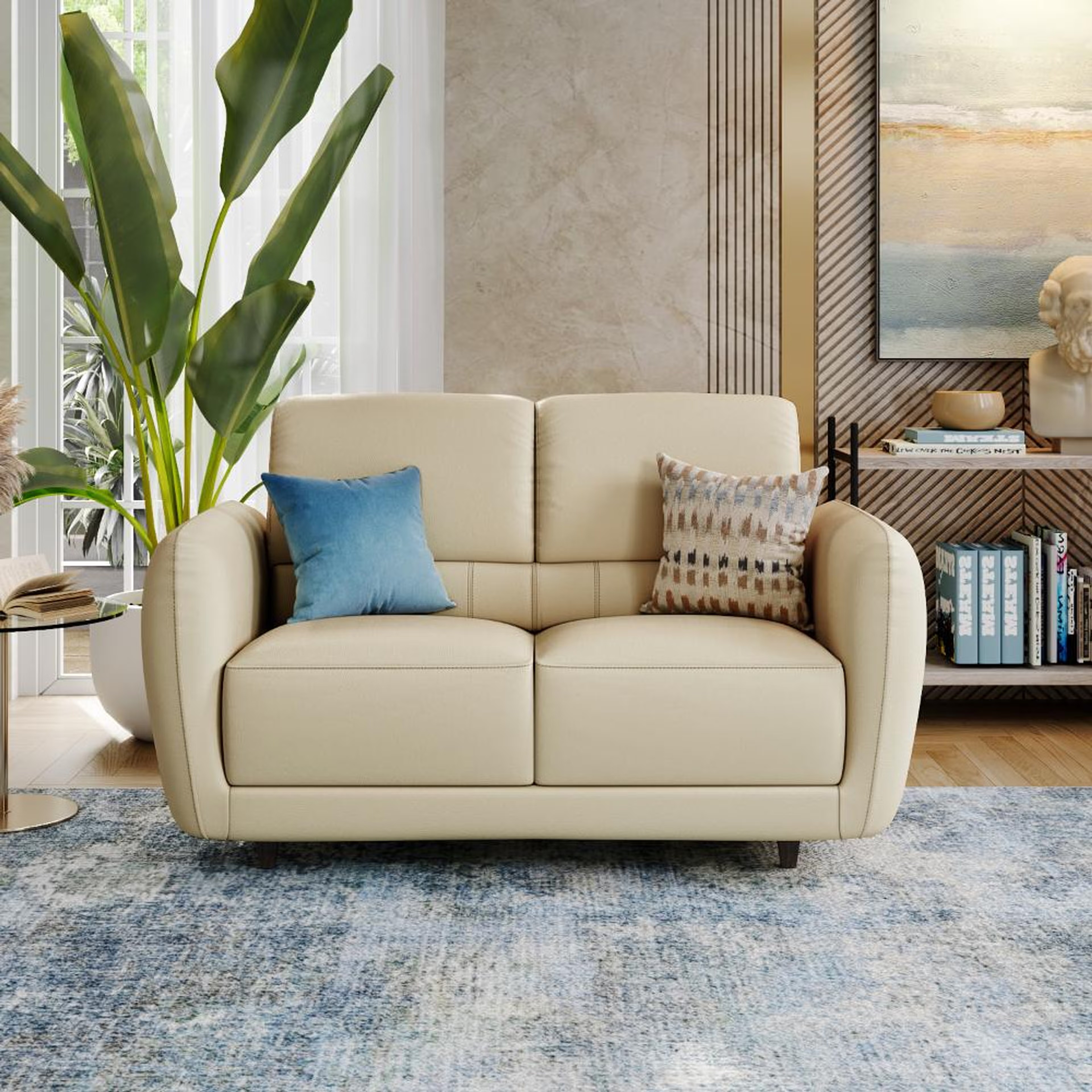 Wakefit Solomon Sofa - Two Seater Two Seater, Beige