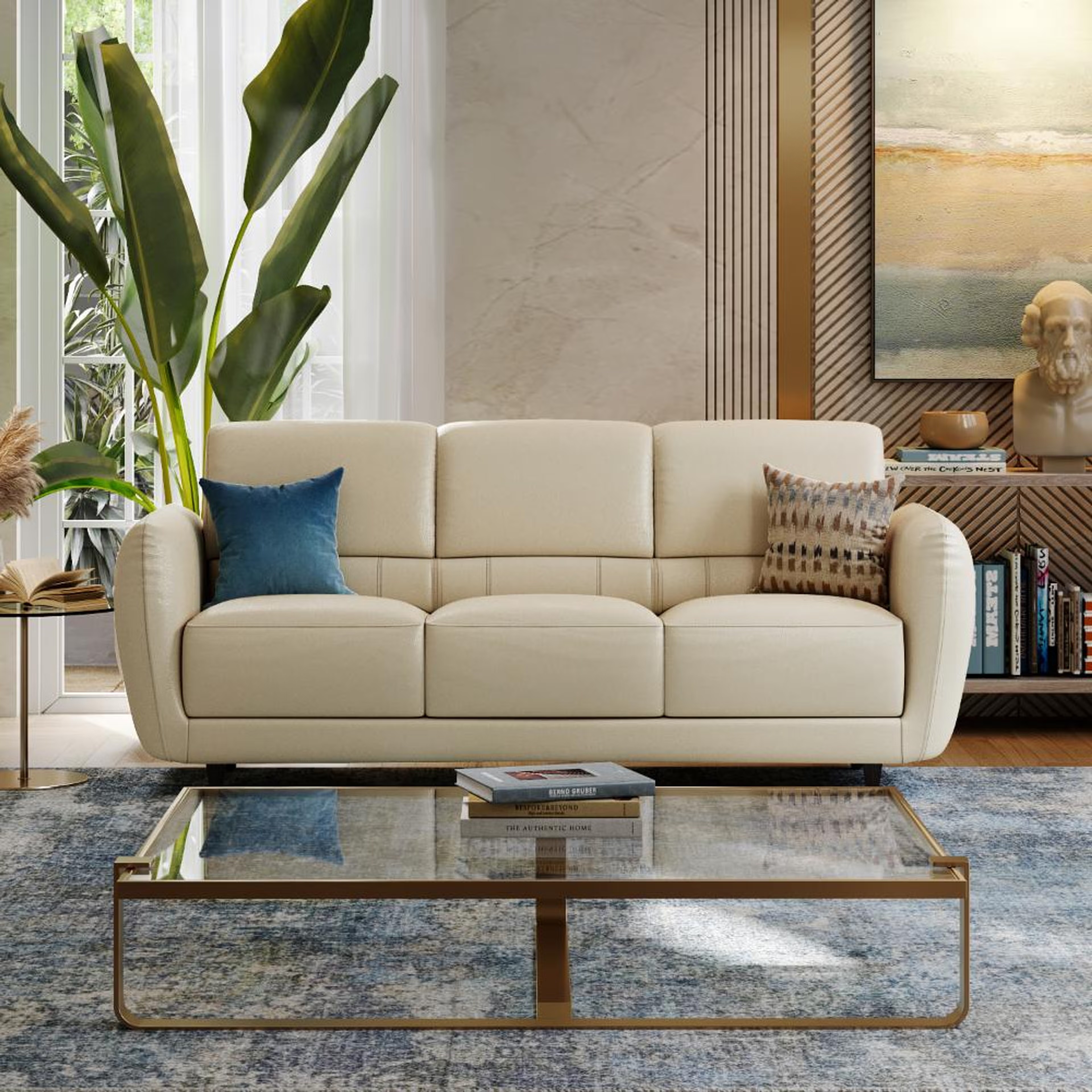 Wakefit Solomon Sofa - Three Seater Three Seater, Beige