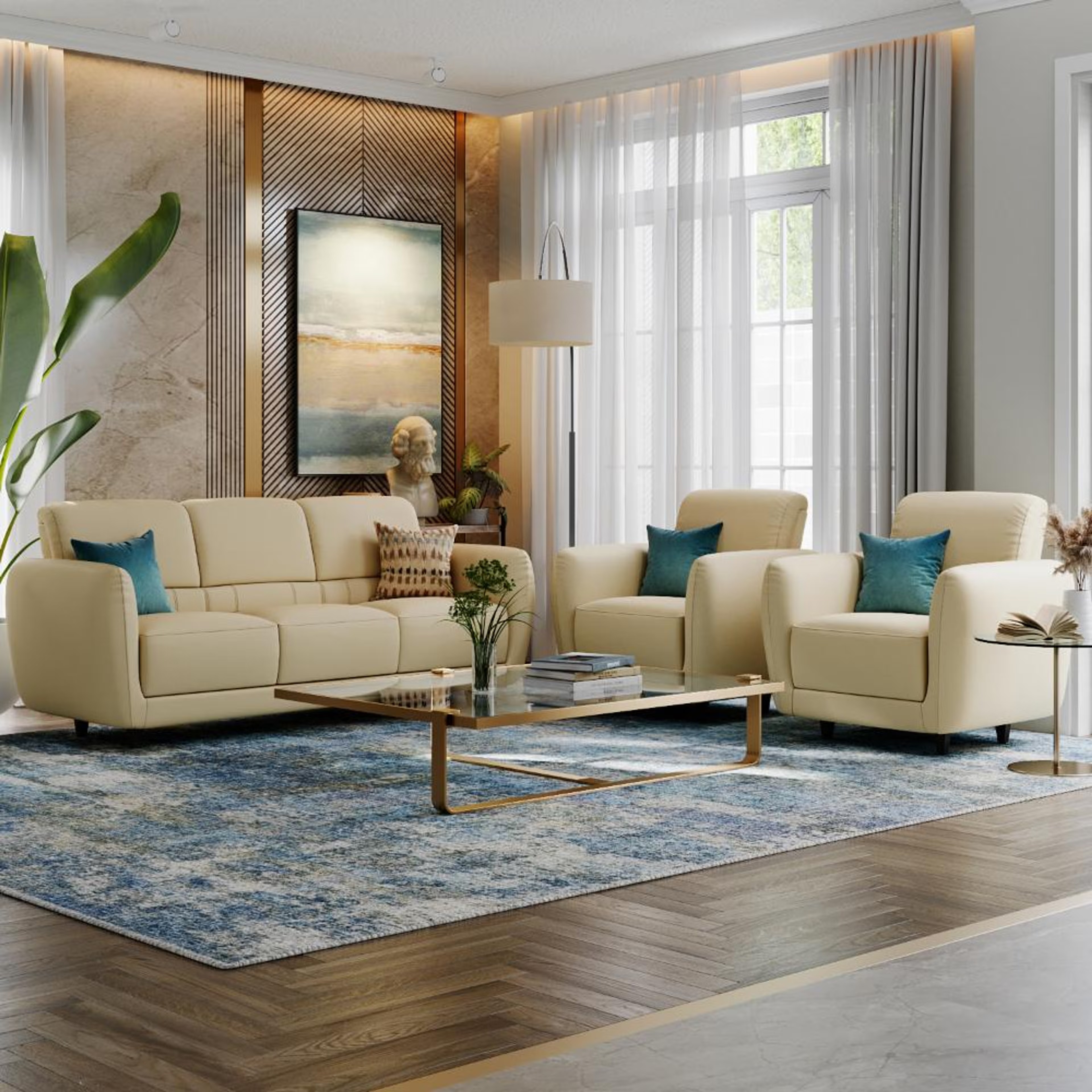 Wakefit Solomon Sofa Set (3+1+1) Seater Set (3+1+1), Beige