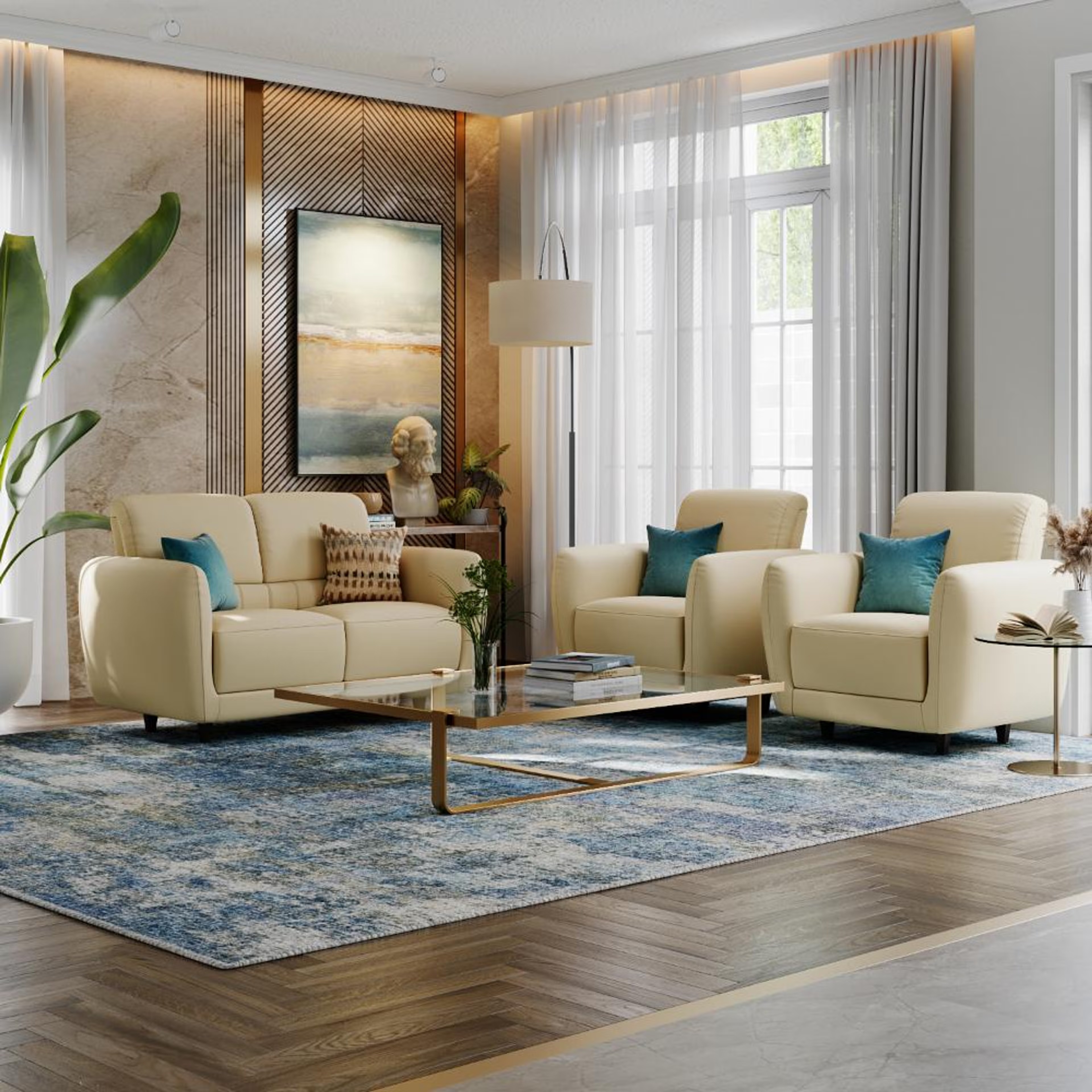 Wakefit Solomon Sofa Set (2+1+1) Seater Set (2+1+1), Beige